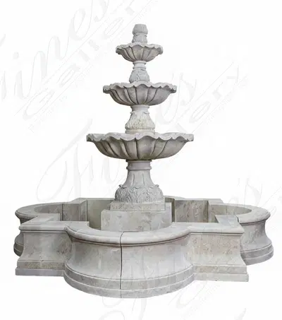 Three Tiered Fountain in Light Travertine