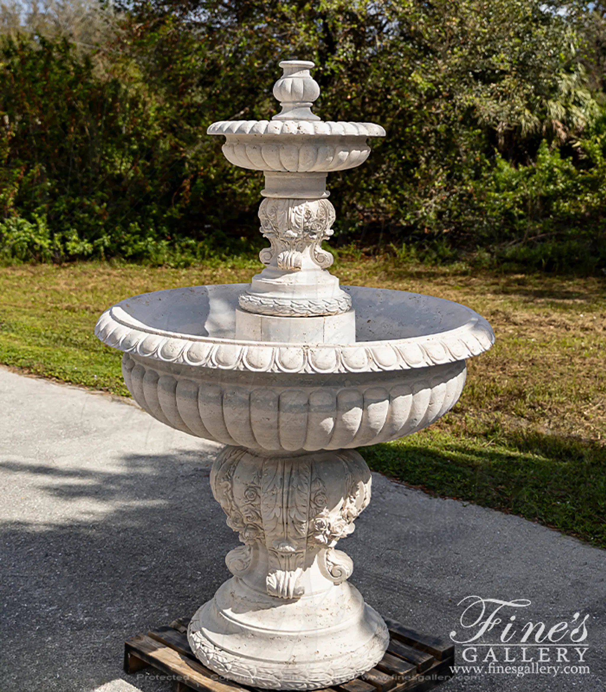 Floral Garlands Fountain in Italian Roman Travertine 