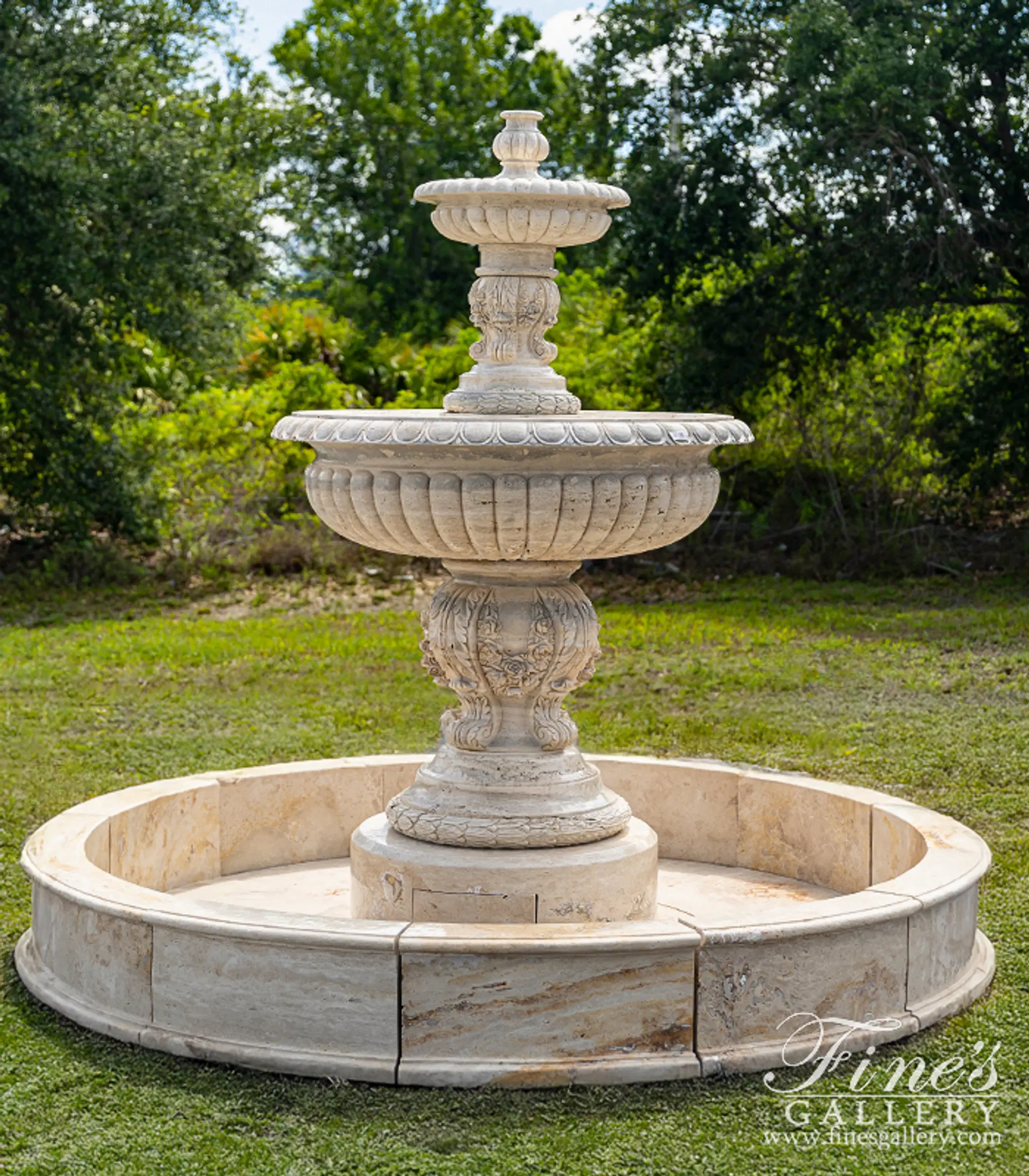 Floral Garlands Fountain in Italian Roman Travertine 