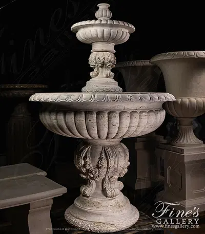 Floral Garlands Fountain in Italian Roman Travertine 