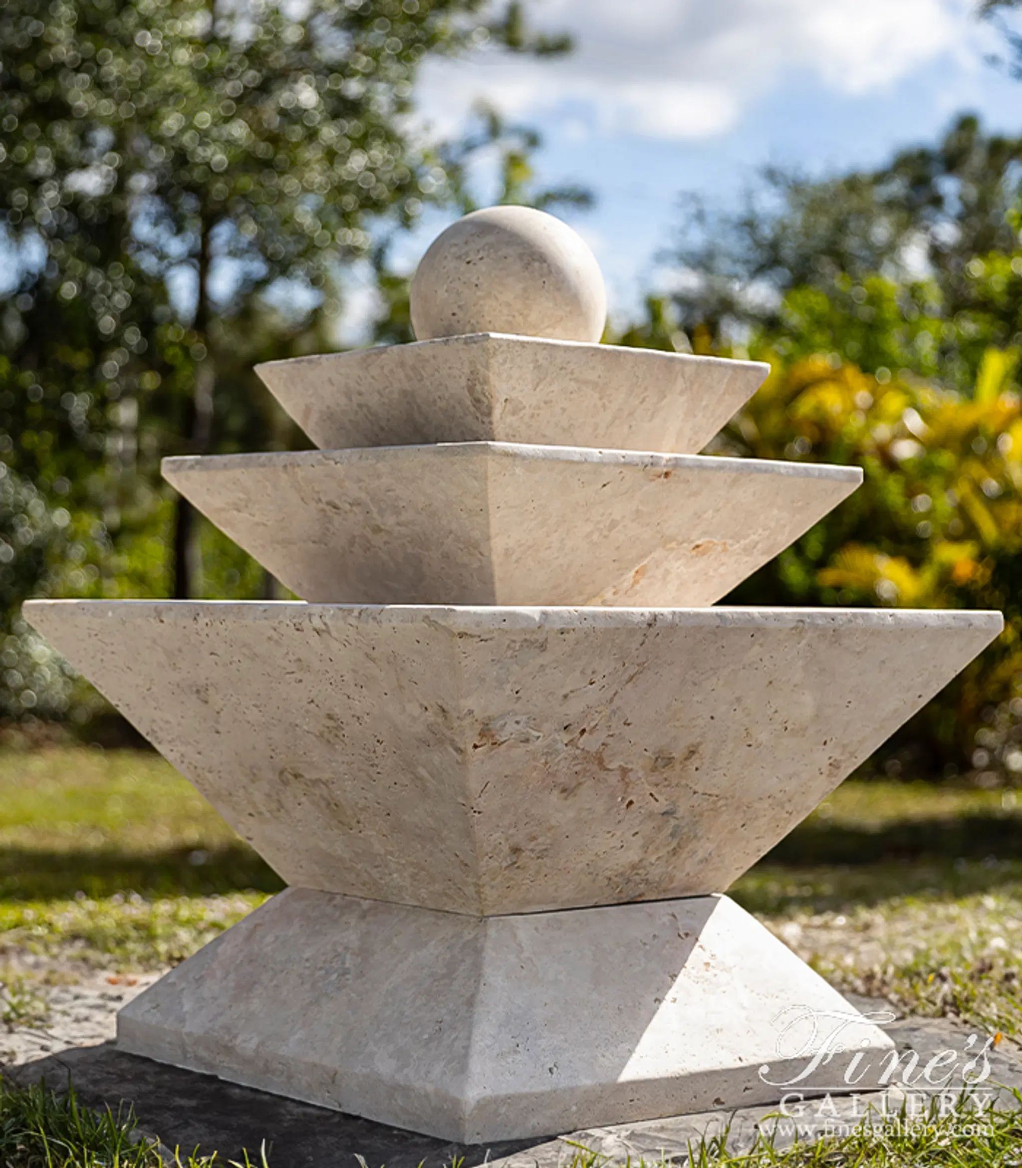 Contemporary Sphere Fountain in Light Travertine — Model MF-2231 — detail view 4
