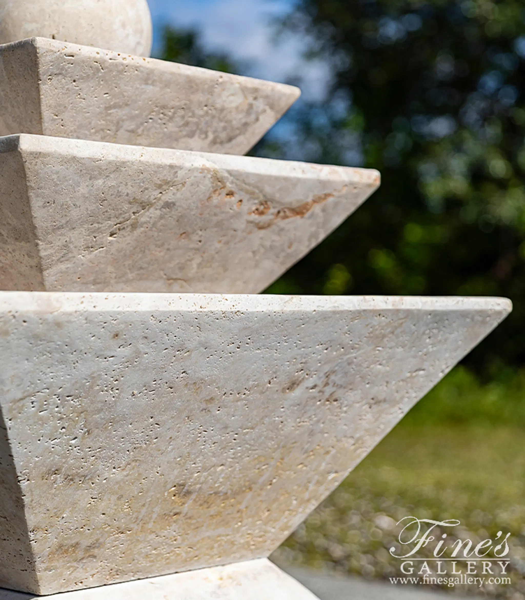Contemporary Sphere Fountain in Light Travertine — Model MF-2231 — detail view 5