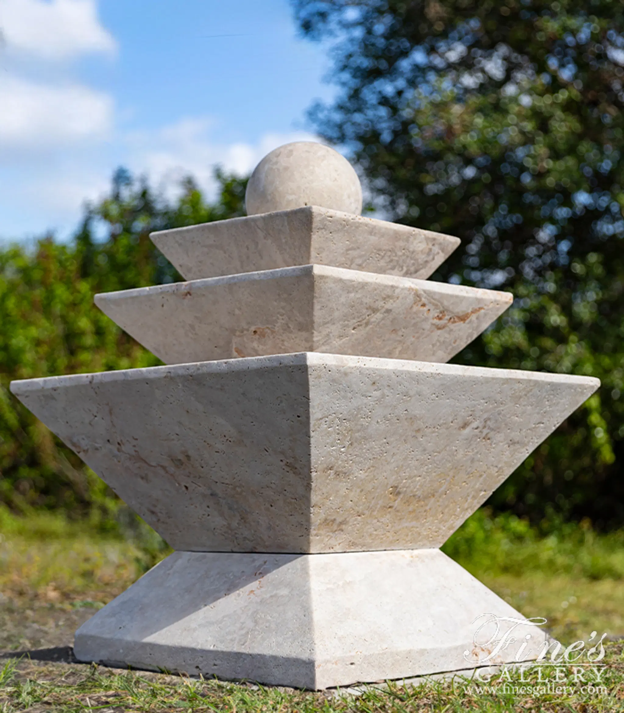 Contemporary Sphere Fountain in Light Travertine — Model MF-2231 — detail view 6