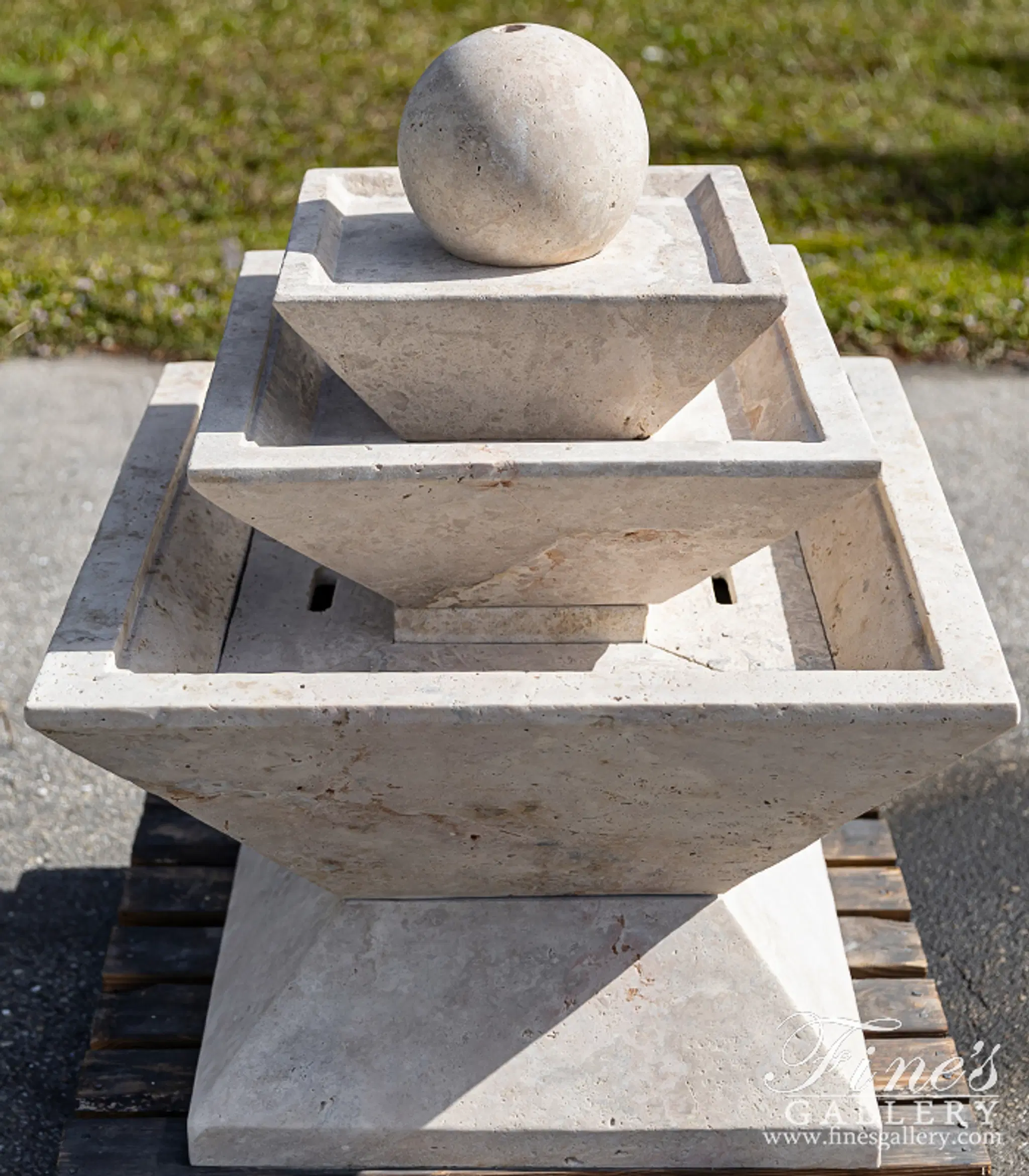 Contemporary Sphere Fountain in Light Travertine