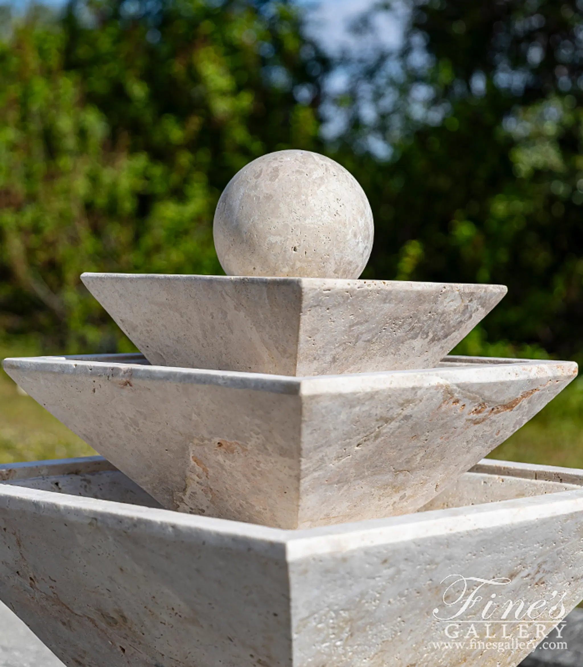 Contemporary Sphere Fountain in Light Travertine — Model MF-2231 — detail view 2