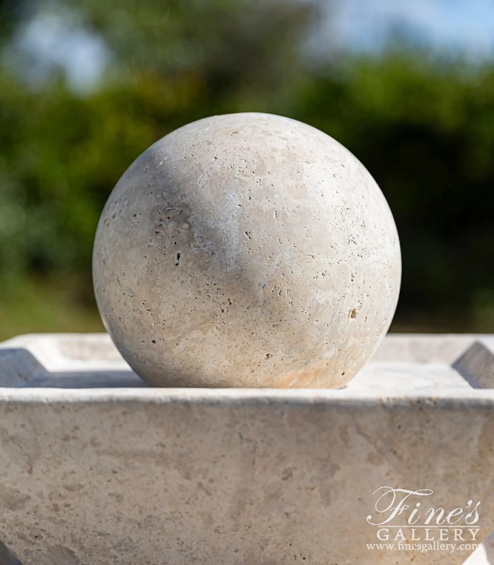 Contemporary Sphere Fountain in Light Travertine — Model MF-2231 — detail view 3