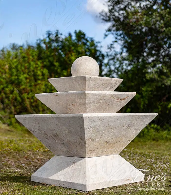 Contemporary Sphere Fountain in Light Travertine