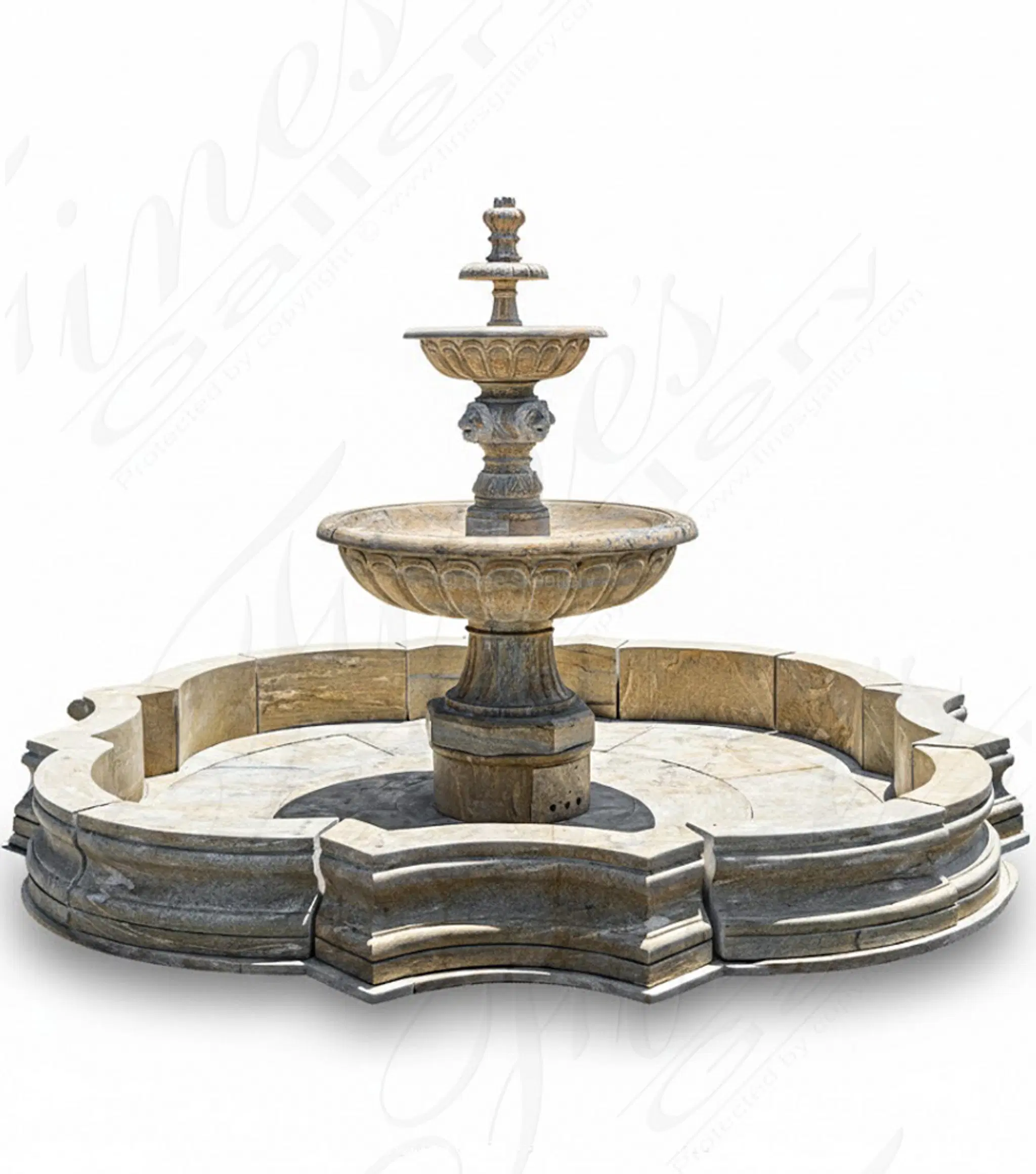 Outstanding Lion Themed Fountain in Antique Gold Granite