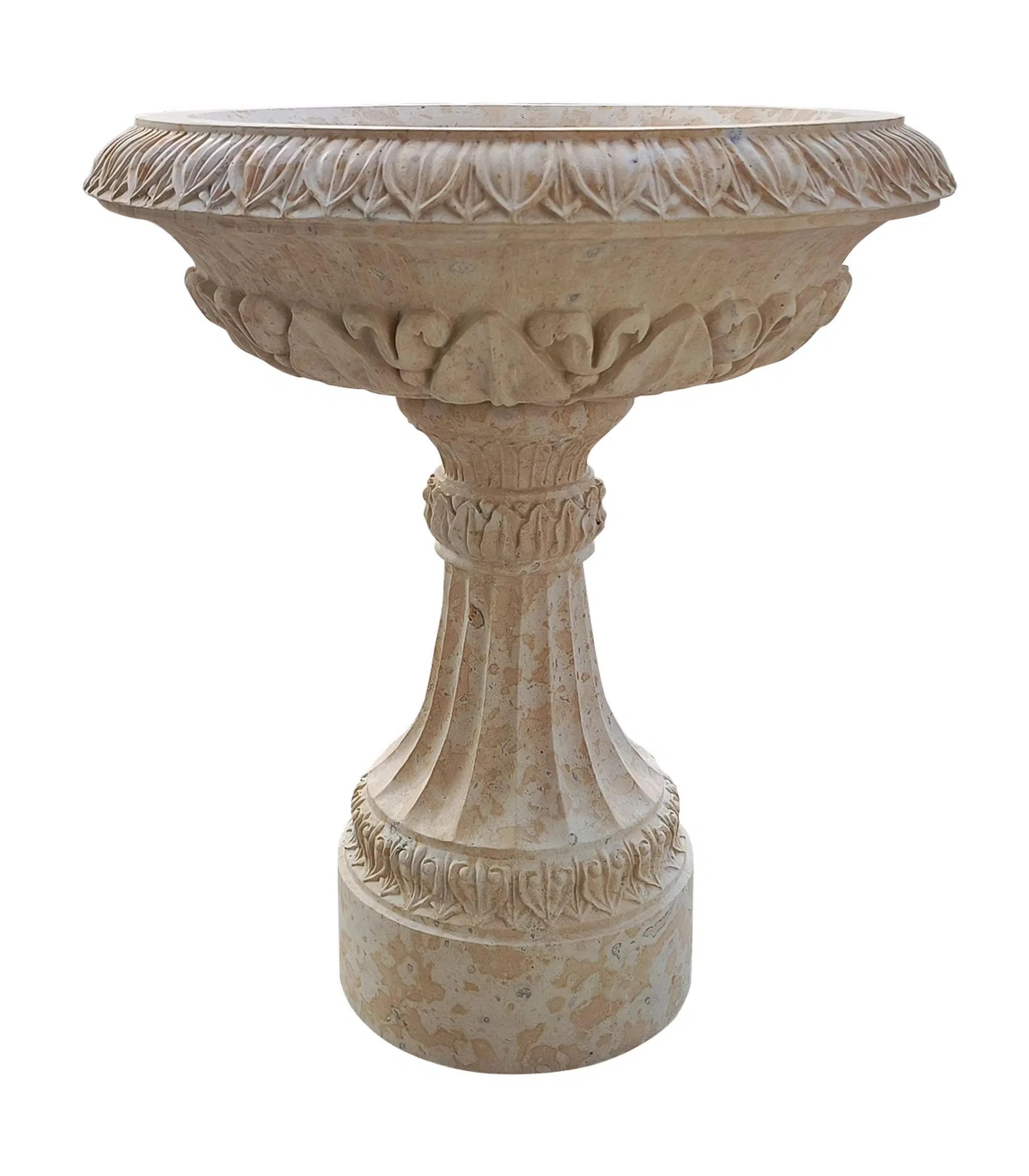 Single Tiered Fountain in Limestone — Model MF-2342 — Hand-Crafted by Fine's Gallery