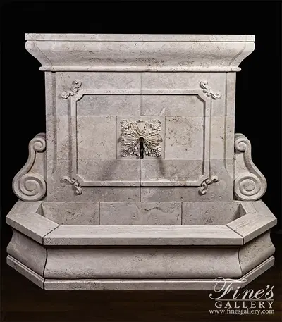 French Country Style Estate Wall Fountain In Italian Quarried Roman Travertine