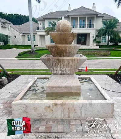 Contemporary Classic Tiered Fountain in Light Travertine