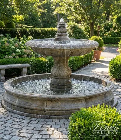 One Tiered Solid Granite Fountain - Elegant Outdoor Water Feature