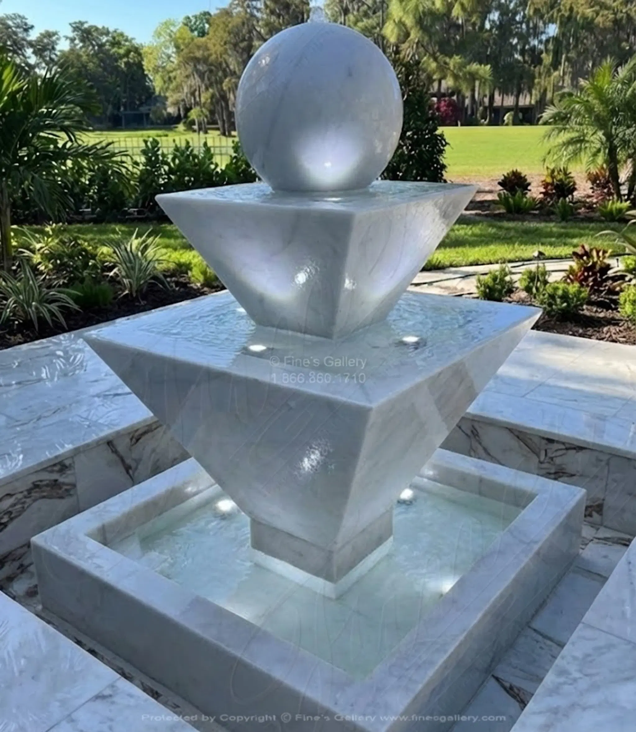A Contemporary Fountain in White Marble