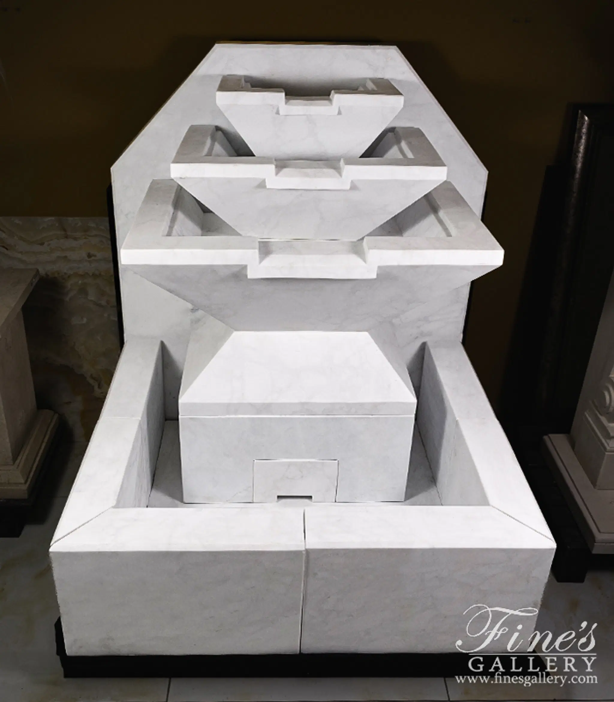Clean Coastal Wall Fountain in White Marble — Model MF-2390 — Hand-Crafted by Fine's Gallery