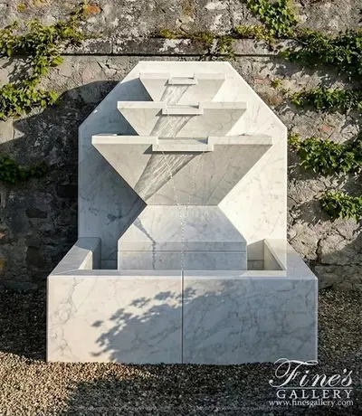 Clean Coastal Wall Fountain in White Marble