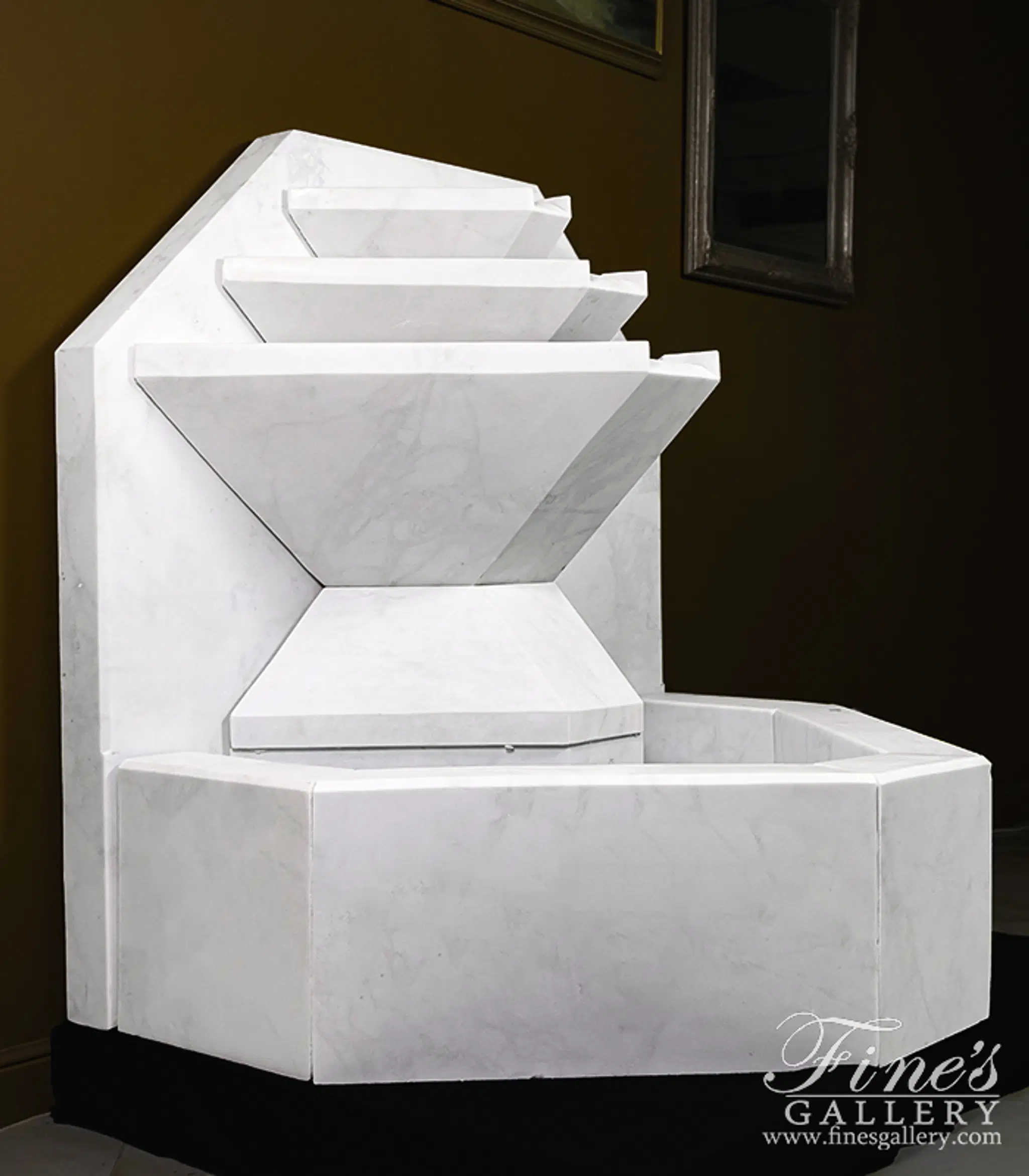 A Modern Wall Fountain In White Marble — Model MF-2391 — detail view 3