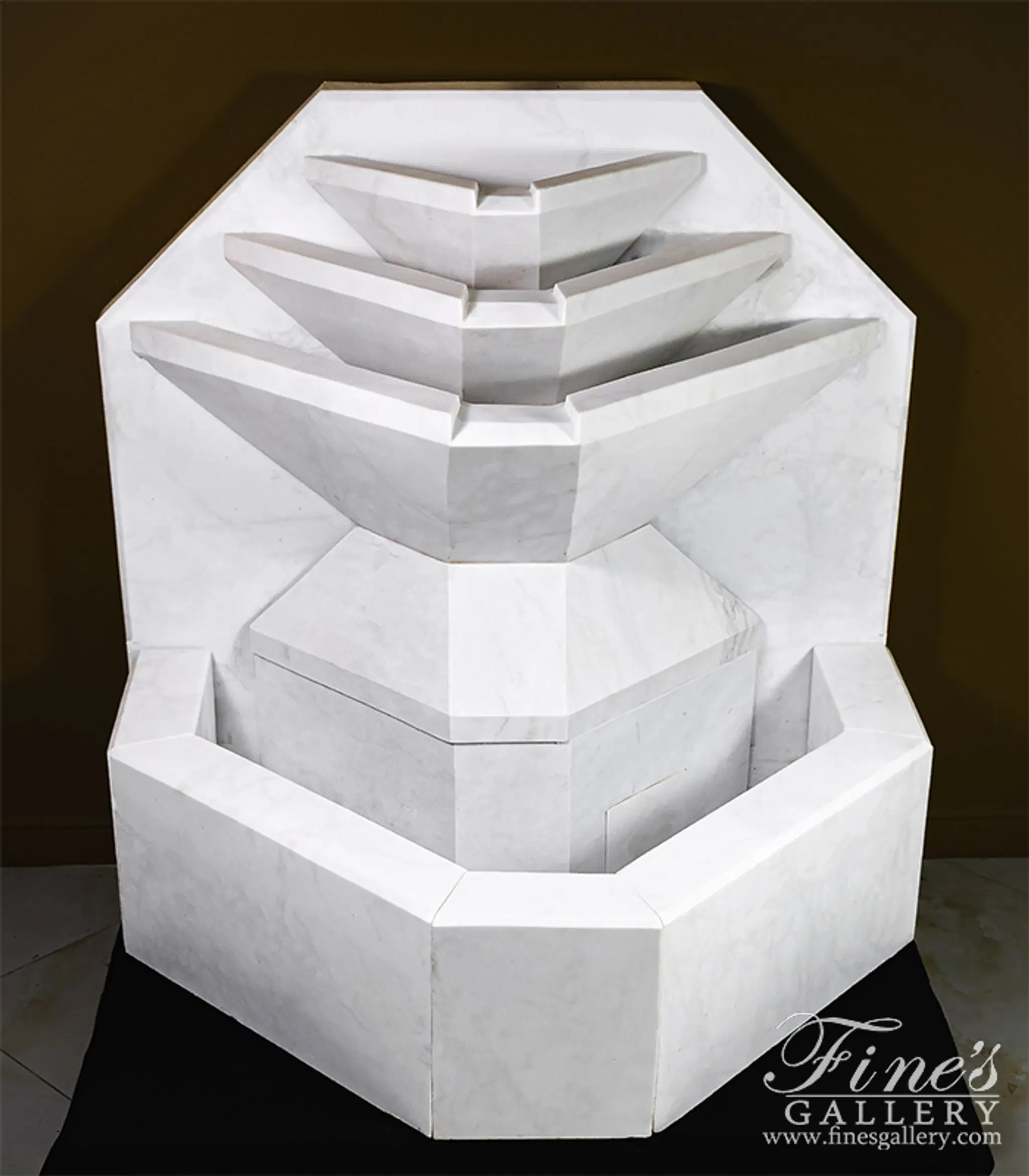 A Modern Wall Fountain In White Marble — Model MF-2391 — Hand-Crafted by Fine's Gallery