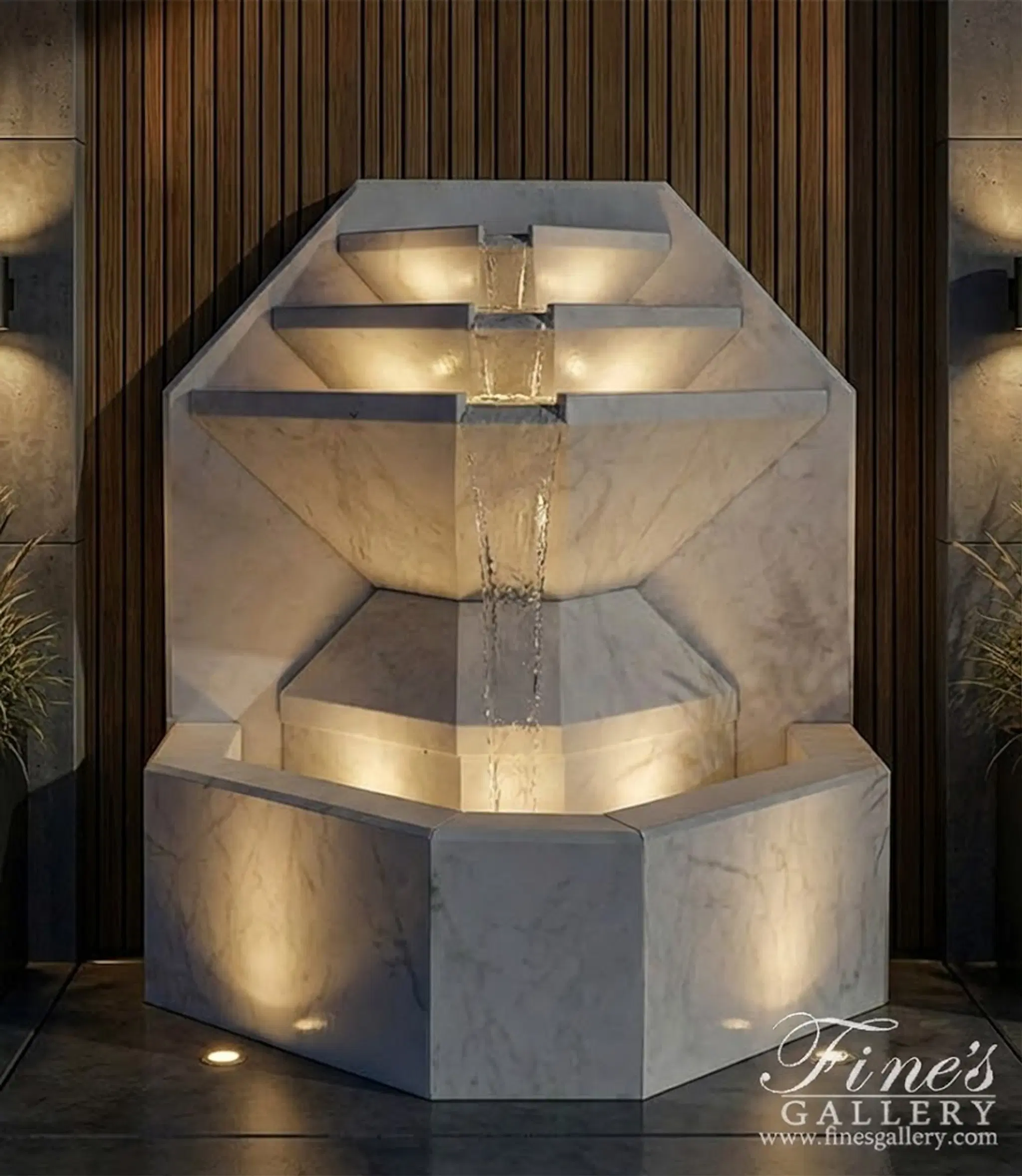 A Modern Wall Fountain In White Marble
