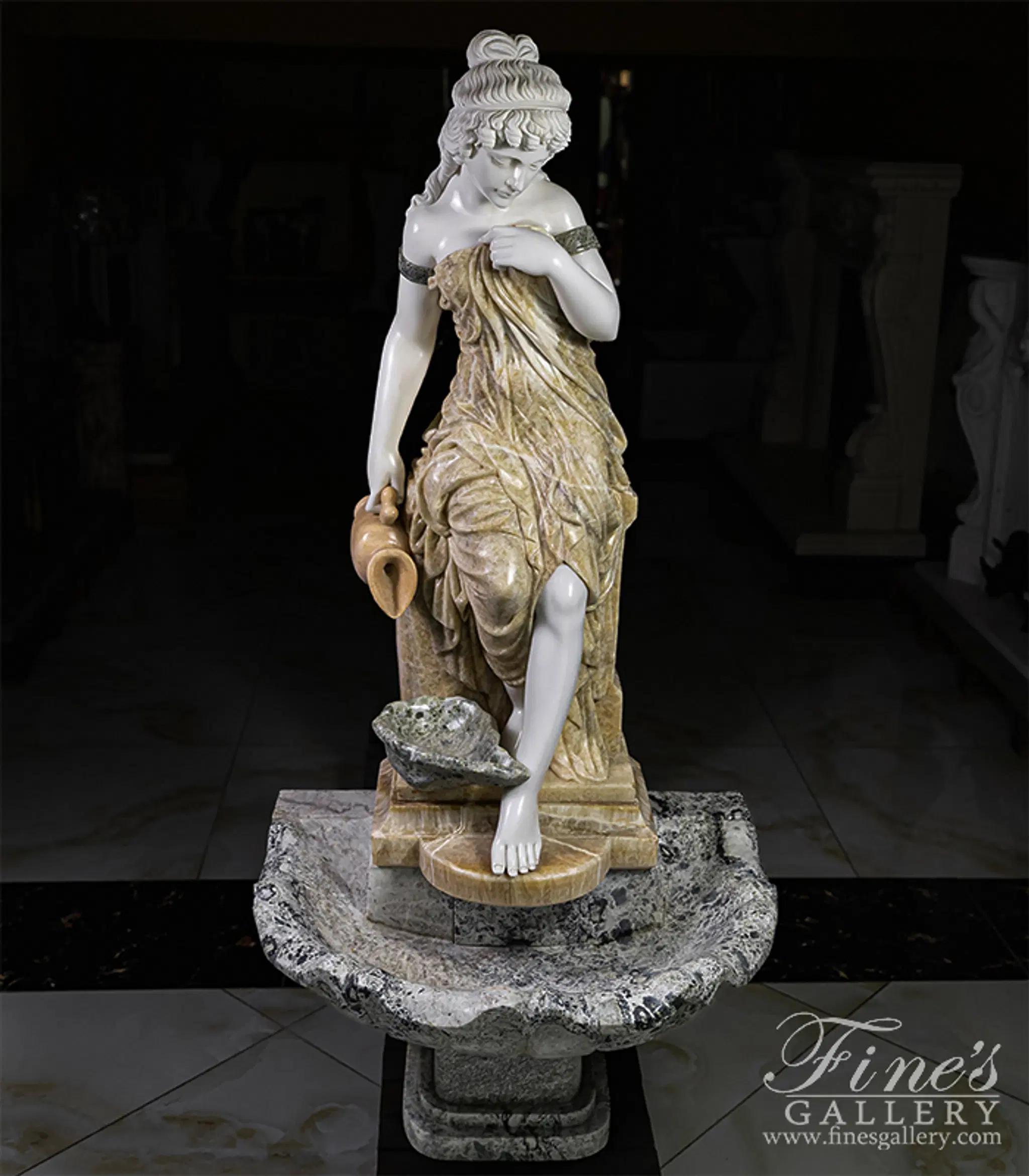 Victorian Lady Marble Fountain — Model MF-2403 — Hand-Crafted by Fine's Gallery