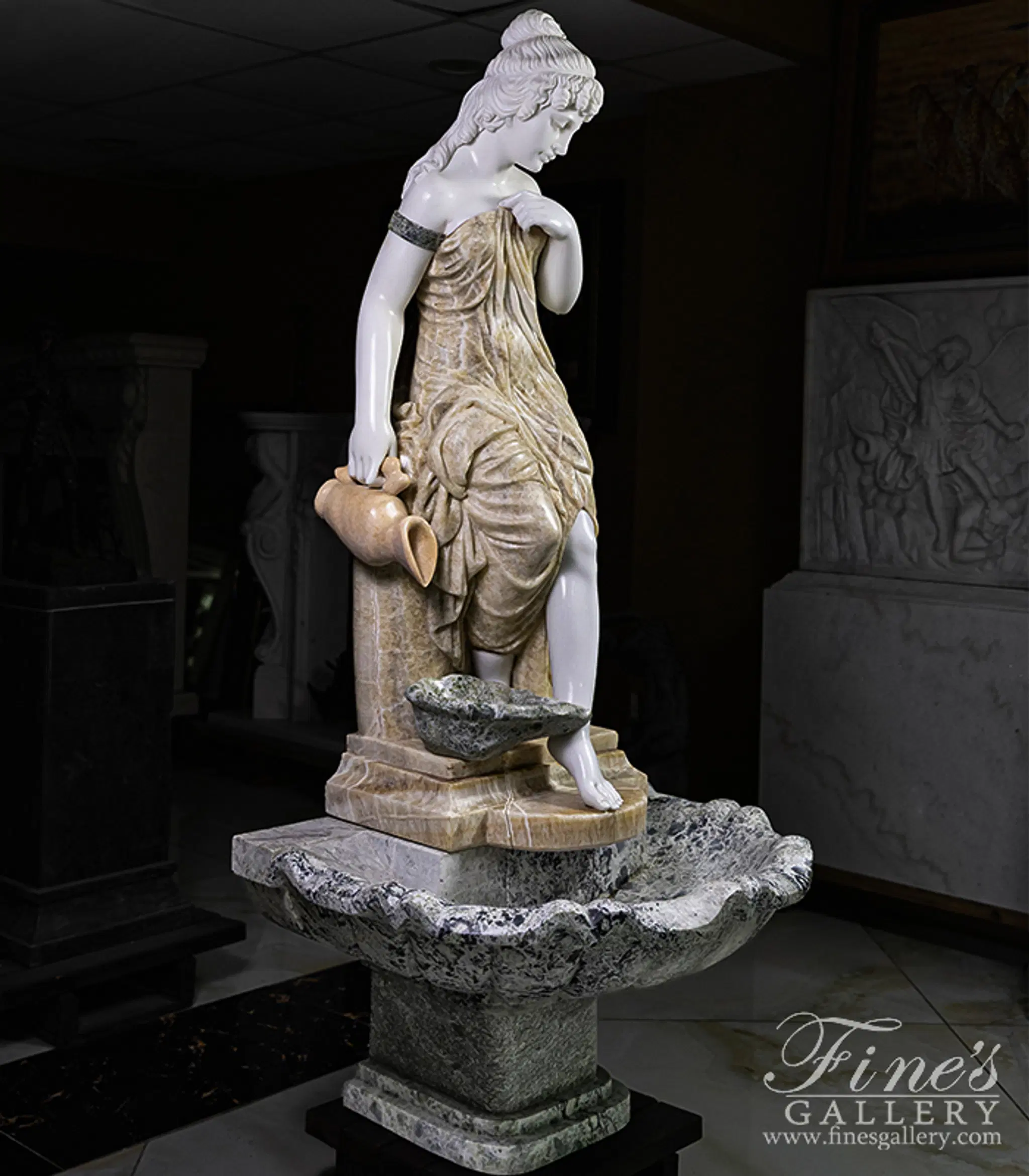 Victorian Lady Marble Fountain — Model MF-2403 — Hand-Crafted by Fine's Gallery
