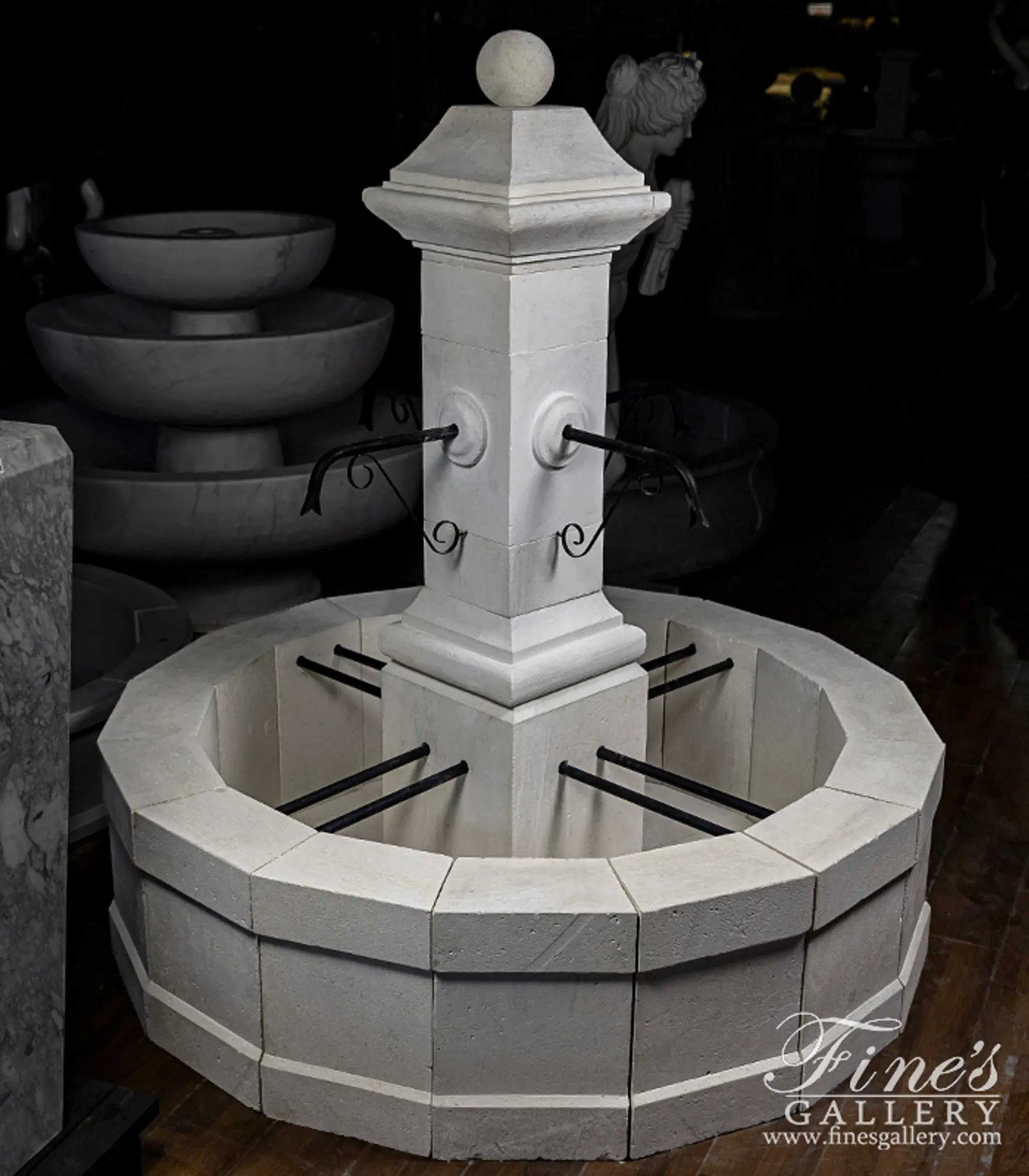 Old World Fountain in French Limestone — Model MF-2408 — Hand-Crafted by Fine's Gallery