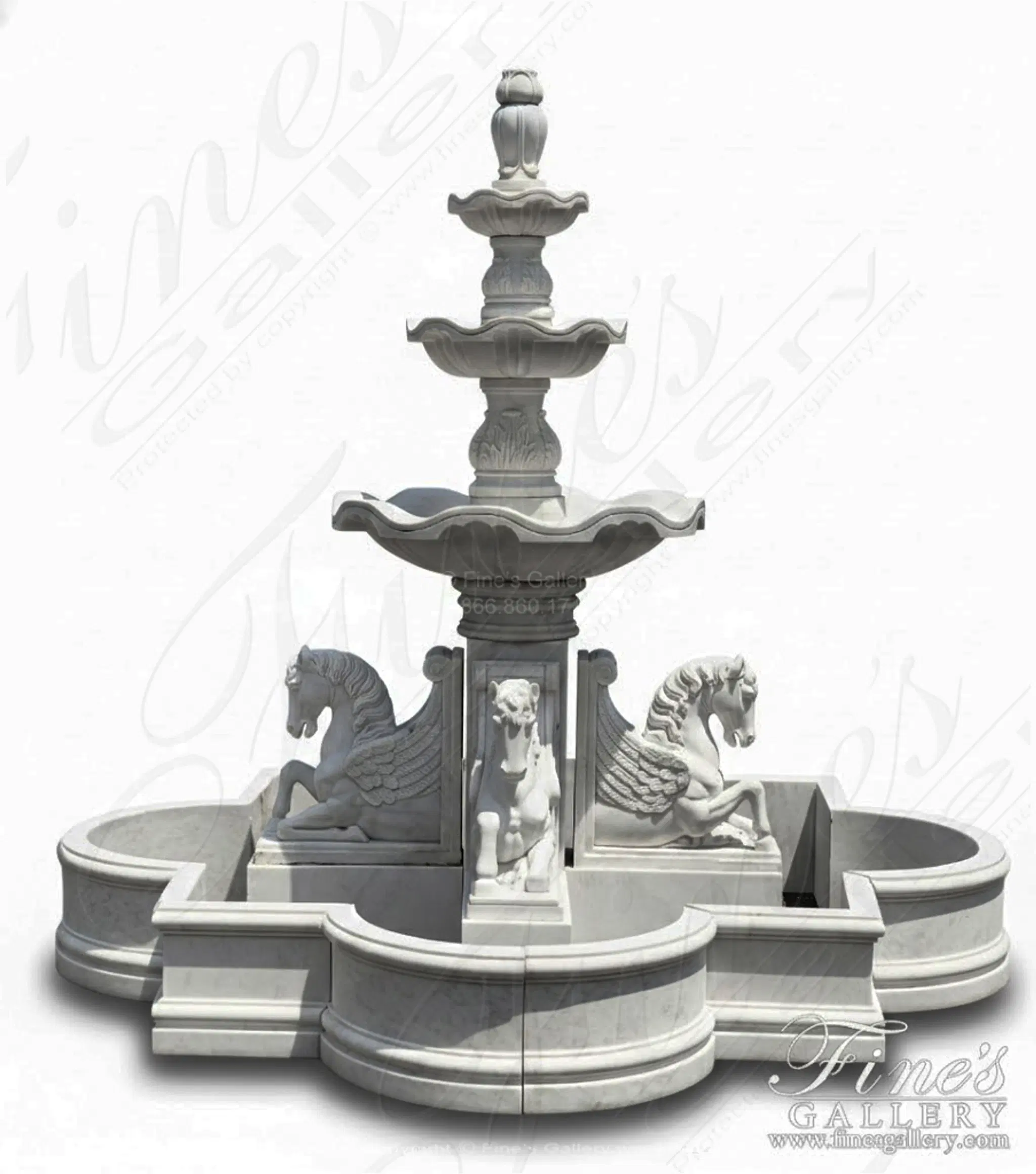 3 Tier Pegasus Fountain in Hand Carved Statuary Marble