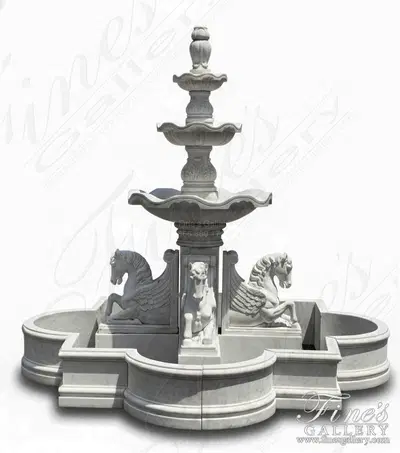 3 Tier Pegasus Fountain in Hand Carved Statuary Marble