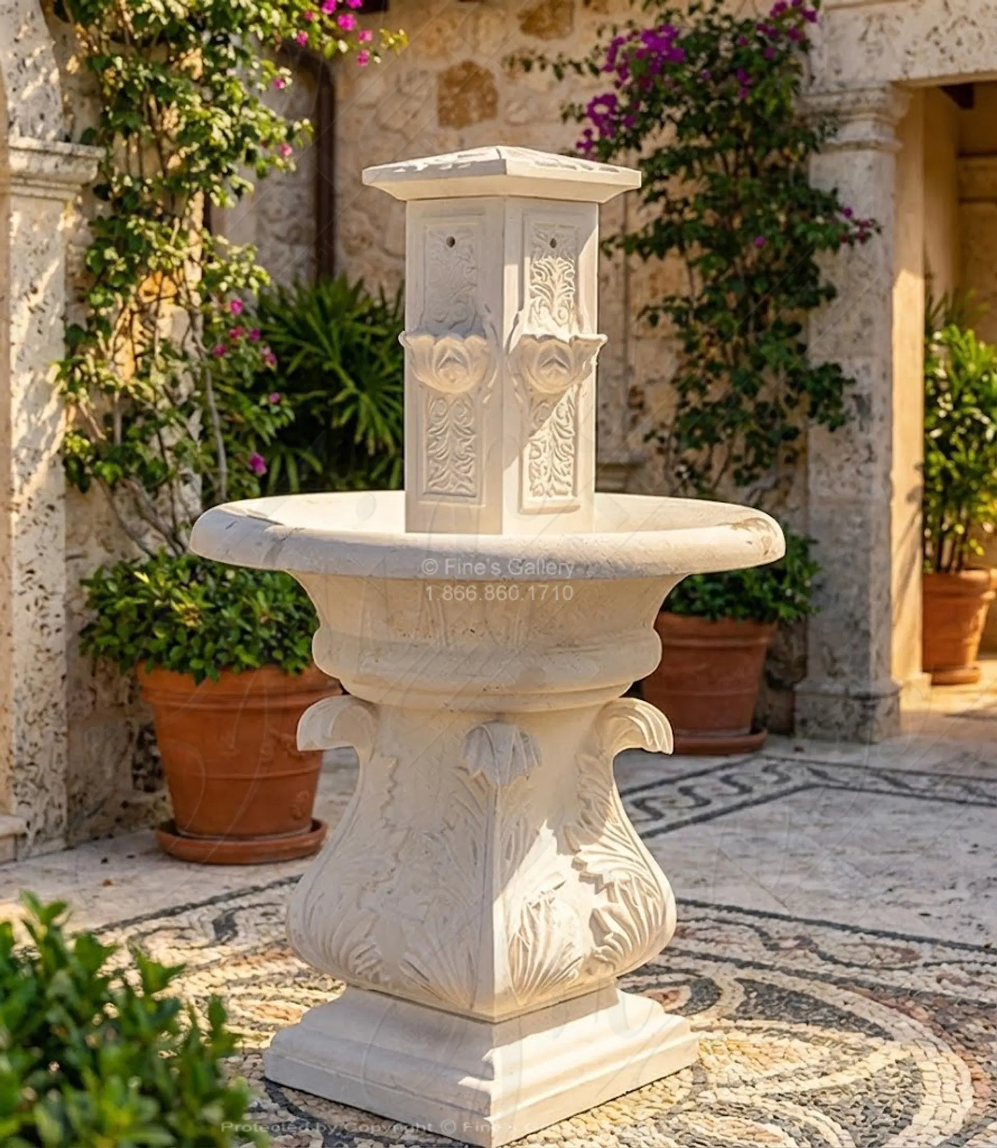 Acanthus Themed Fountain in Limestone