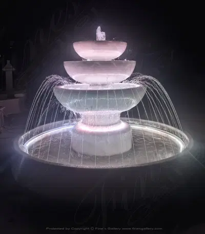Simplistic Three Tiered Fountain in Statuary Marble