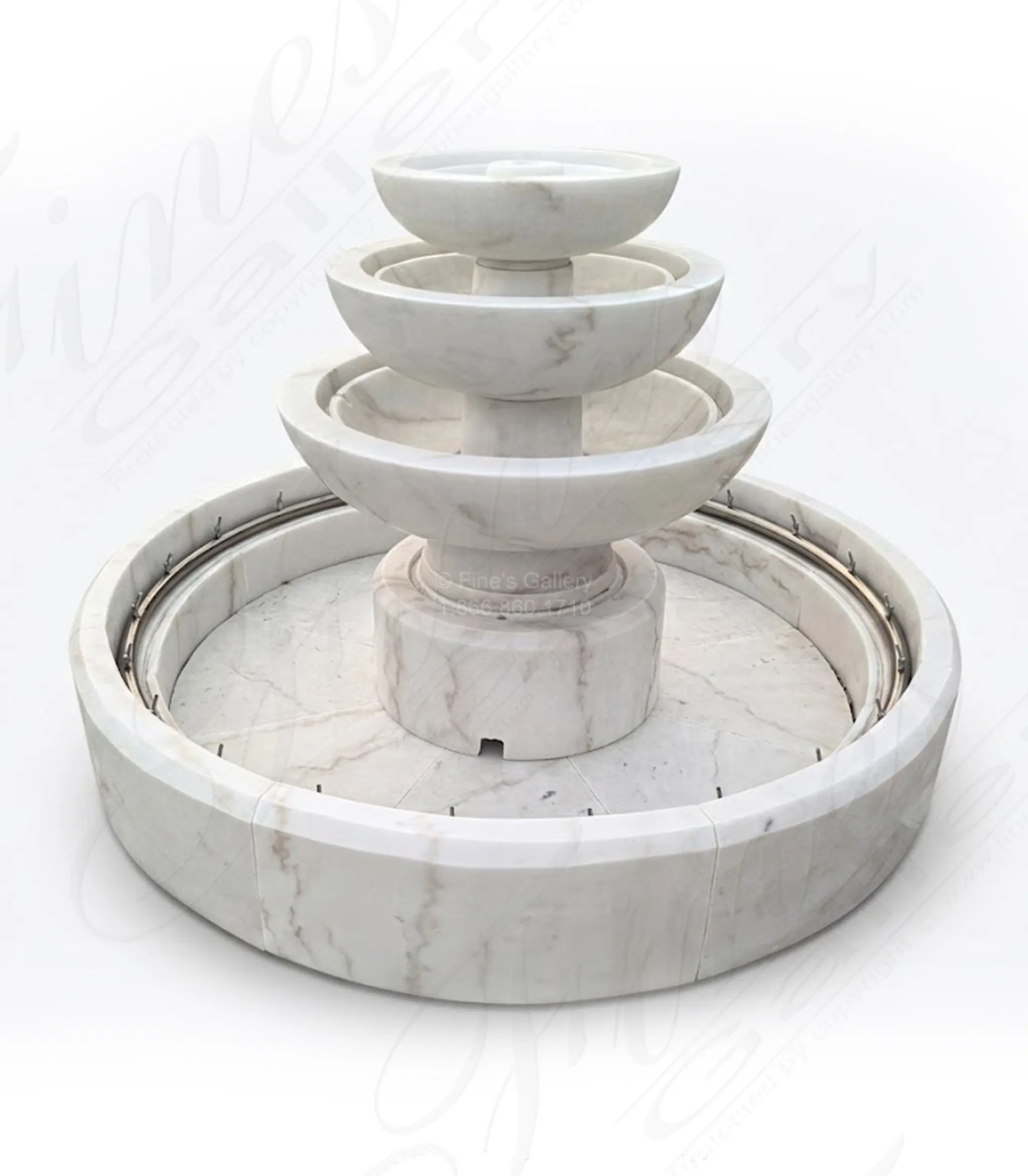 Simplistic Three Tiered Fountain in Statuary Marble — Model MF-2422 — Hand-Crafted by Fine's Gallery