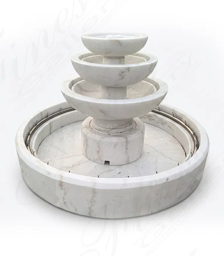Simplistic Three Tiered Fountain in Statuary Marble