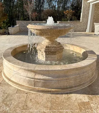 96" Dia - One Tiered Fountain in "Classic Light Travertine"