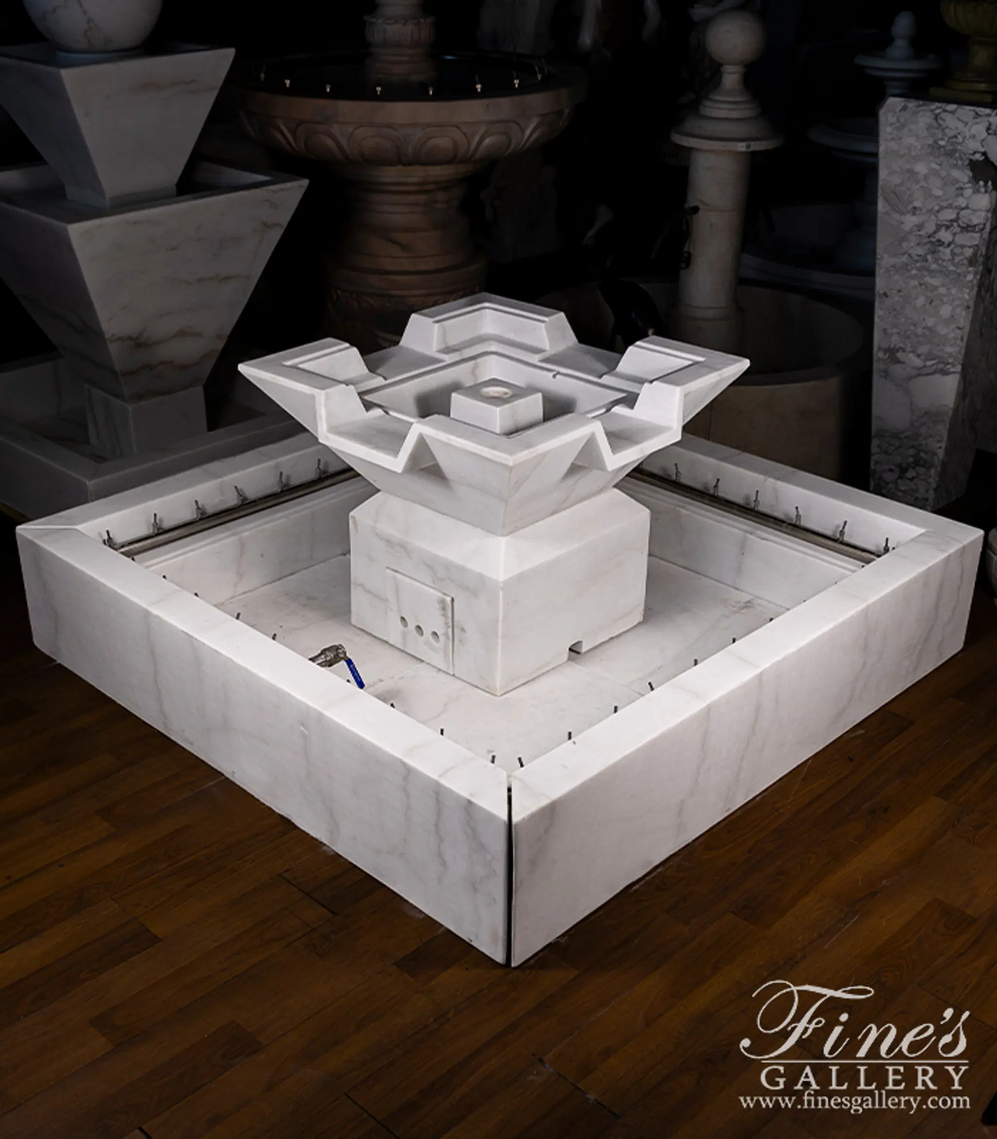 Contemporary Coastal Fountain in Statuary Marble — Model MF-2432 — detail view 2