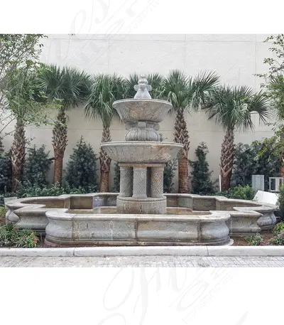 Oversized Rectangular Granite Fountain in a Commercial Setting