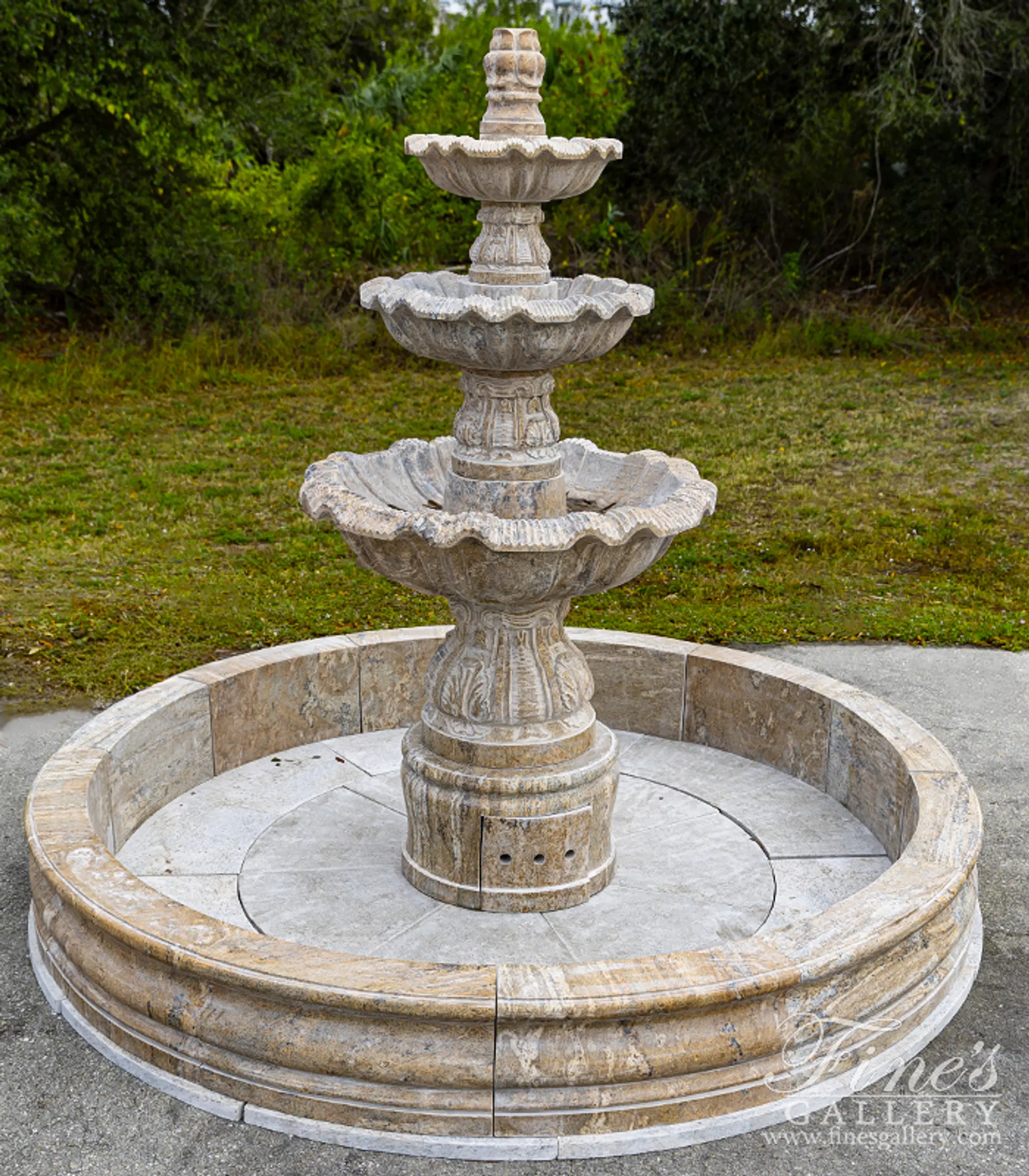 Traditional Three Tiered Scalloped Edge Fountain in Antique Gold Granite — Model MF-2434 — Hand-Crafted by Fine's Gallery