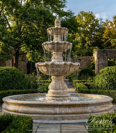 Traditional Three Tiered Scalloped Edge Fountain in Antique Gold Granite