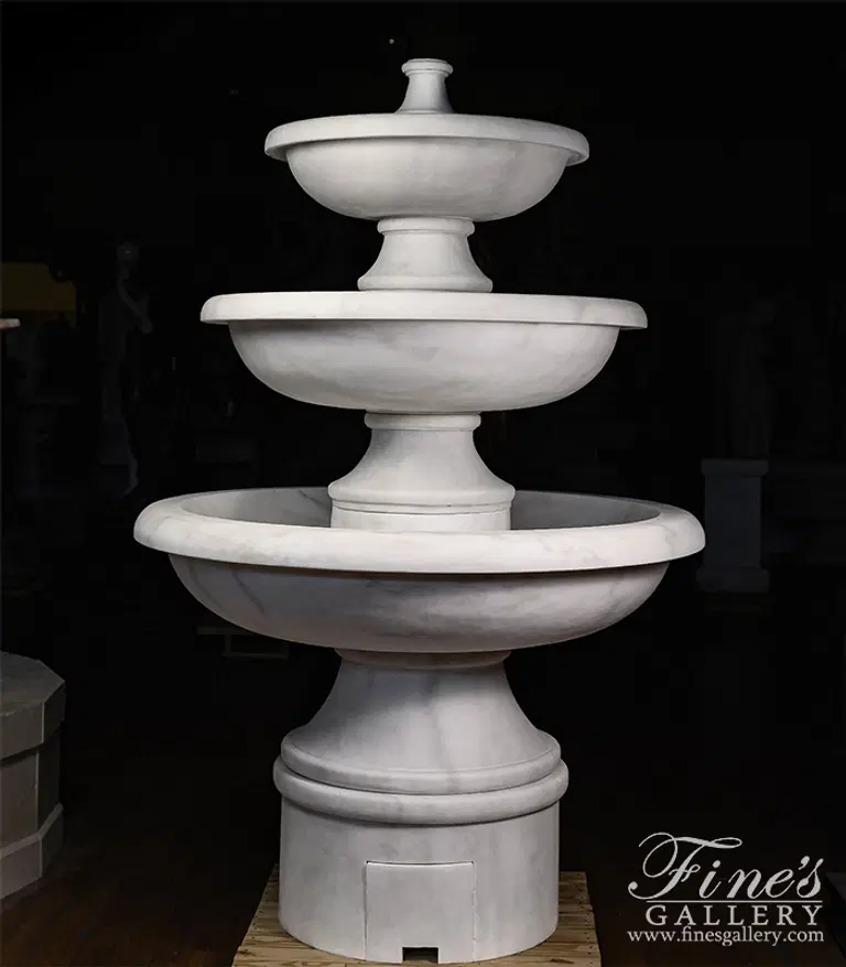 Transitional Three Tiered Fountain in Statuary Marble