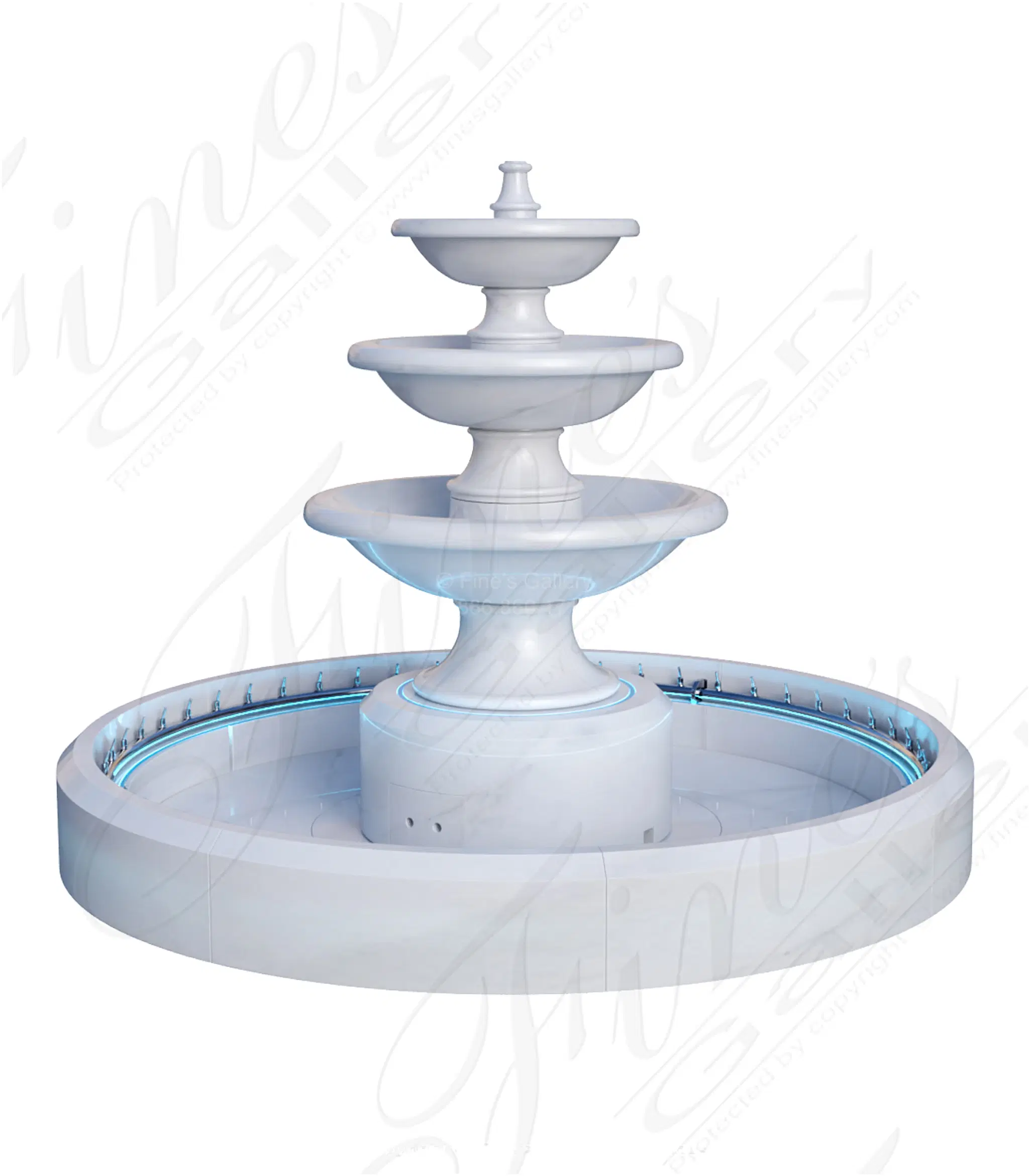 Transitional Three Tiered Fountain in Statuary Marble
