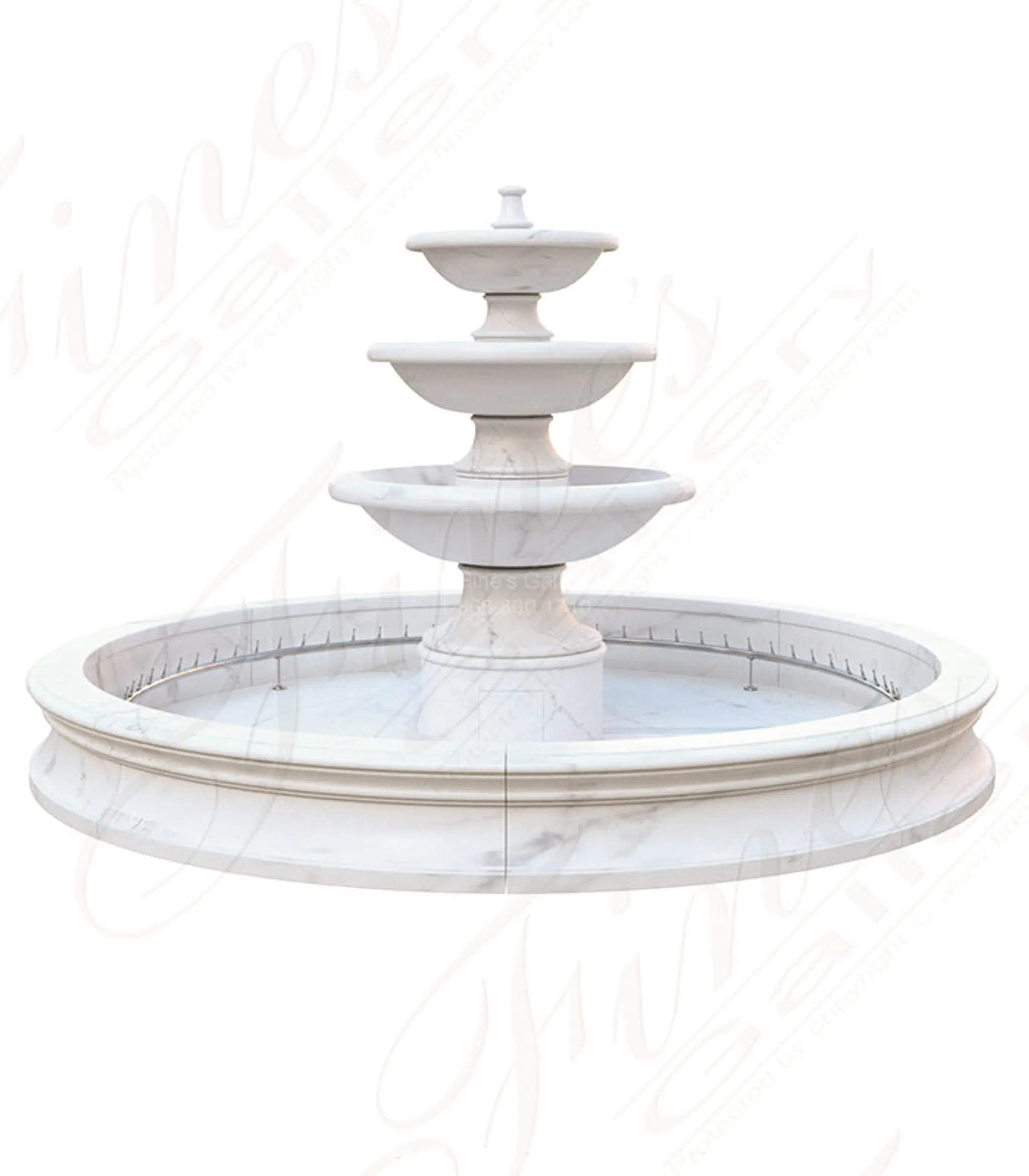 Transitional Three Tiered Fountain in Statuary Marble