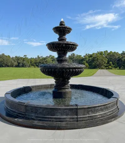 Greek Key Theme, Three Tiered Fountain in Empador Black Marble