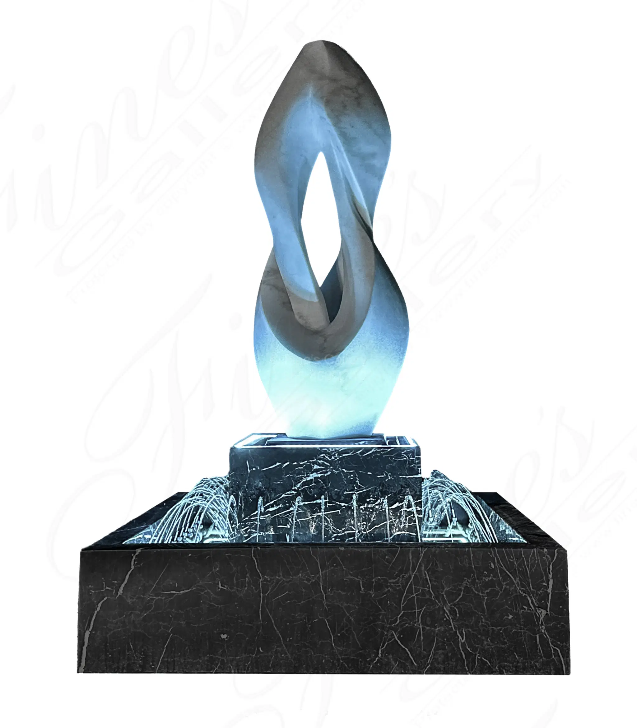 Exquisite Modern Fountain in Black and White Marble — Model MF-2447 — Hand-Crafted by Fine's Gallery