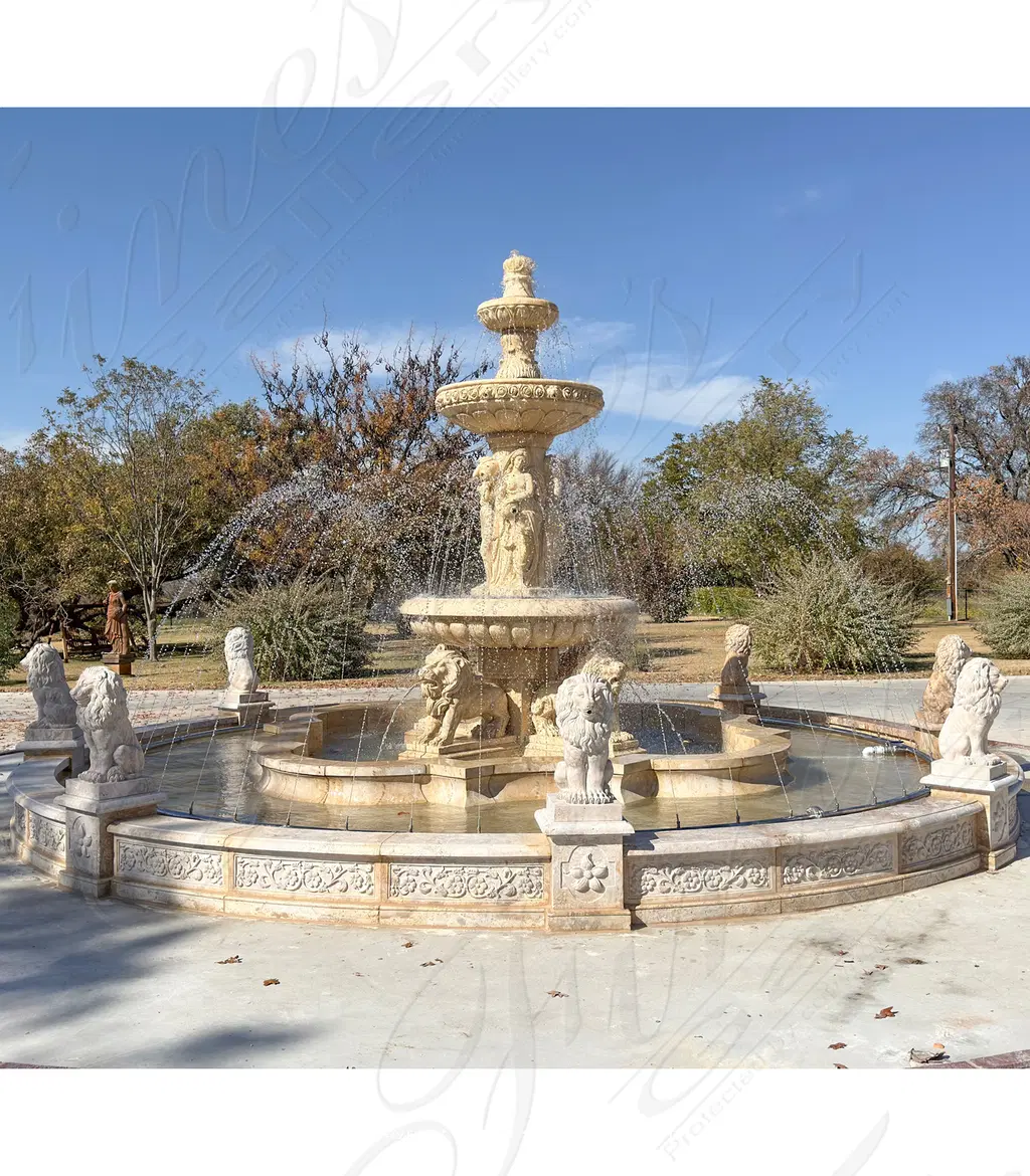 Monumental Italian Style Fountain in Classic Light Travertine