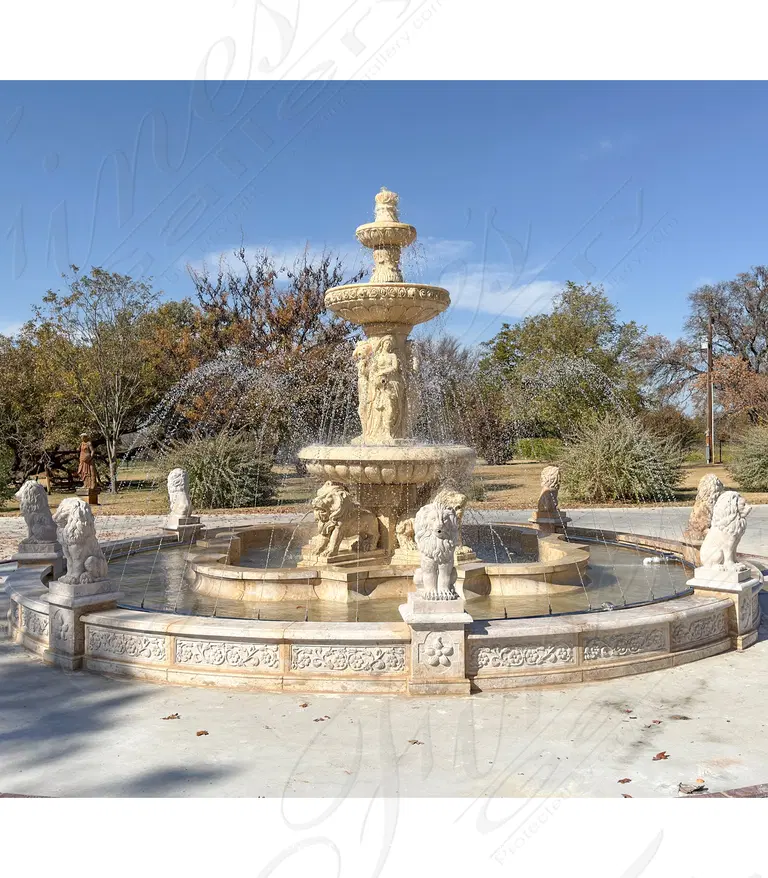 240" dia x 144" Monumental Italian Style Fountain in Classic Light Travertine