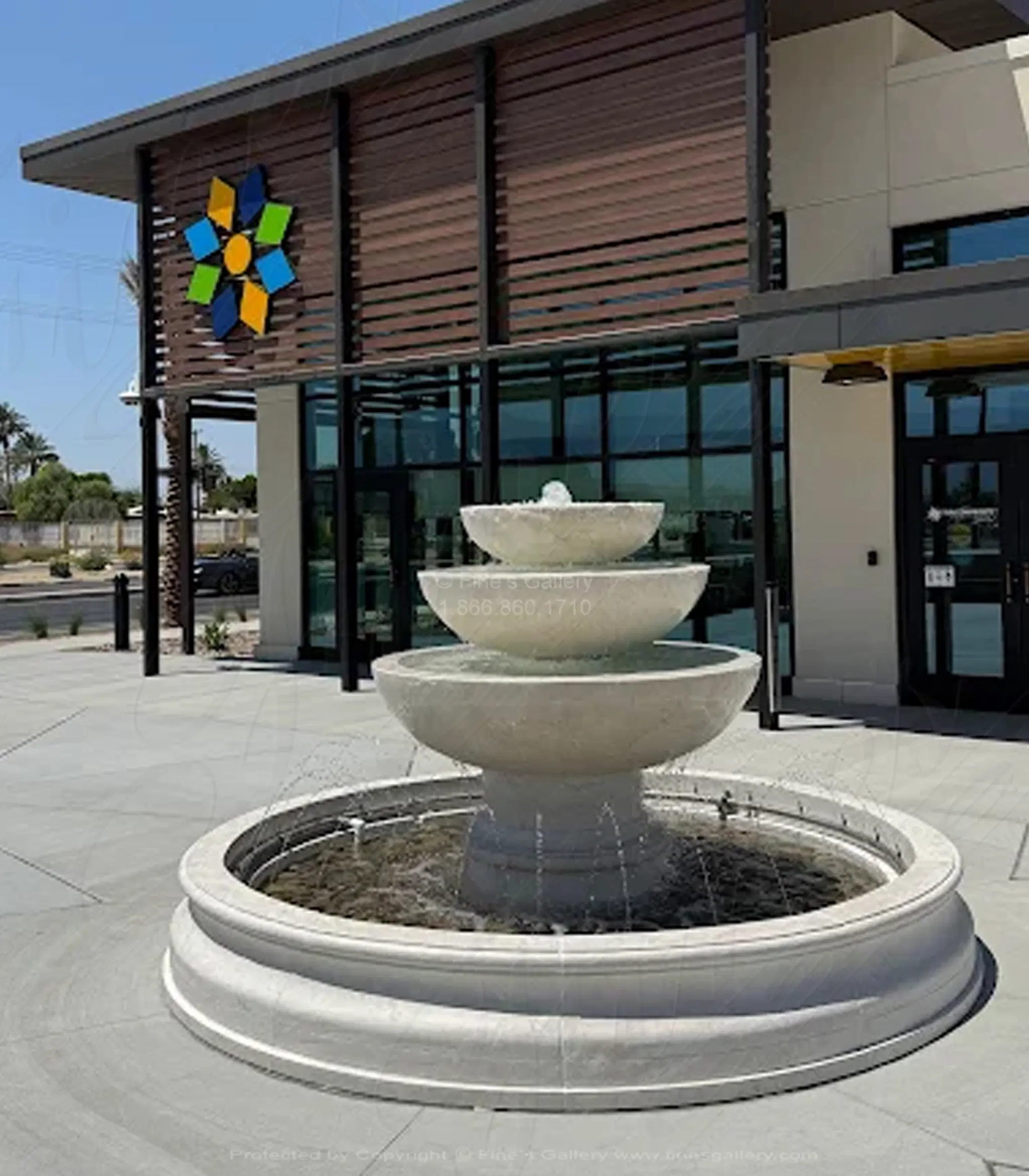Coastal Contemporary Marble Fountain in Commercial Setting — Model MF-2453 — Hand-Crafted by Fine's Gallery