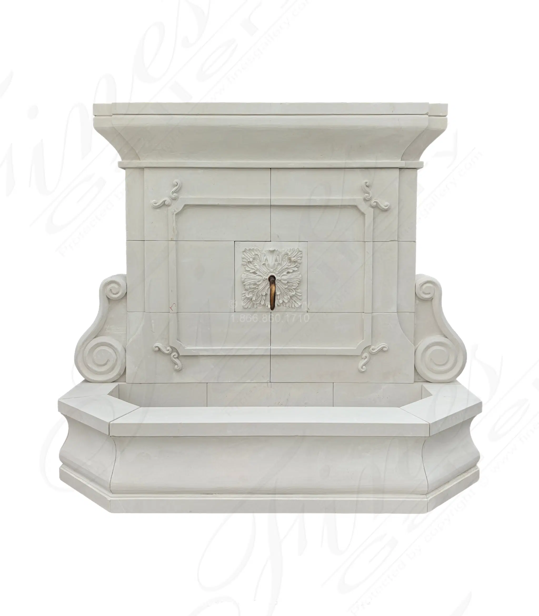 Wall Fountain with Classical Shell Motif in Vratza Limestone — Model MF-2461 — Hand-Crafted by Fine's Gallery