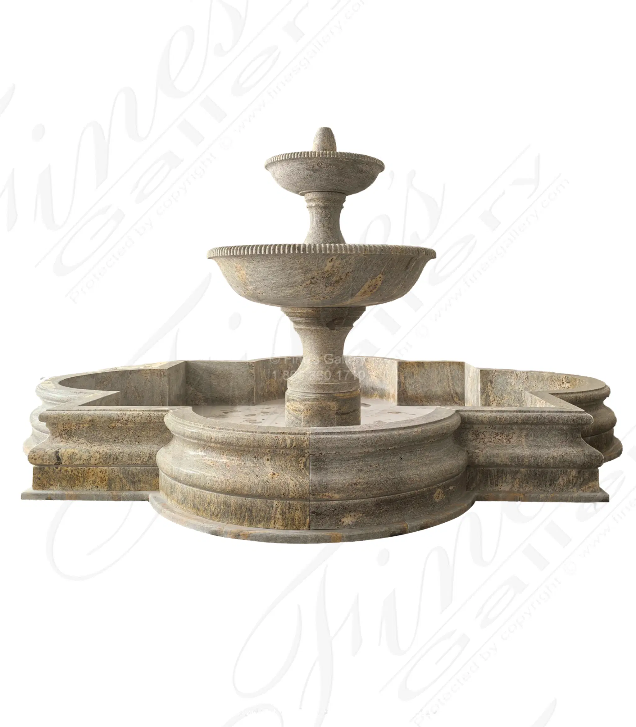 Contemporary Quatrefoil Fountain in Antique Griggio Granite — Model MF-2467 — Hand-Crafted by Fine's Gallery