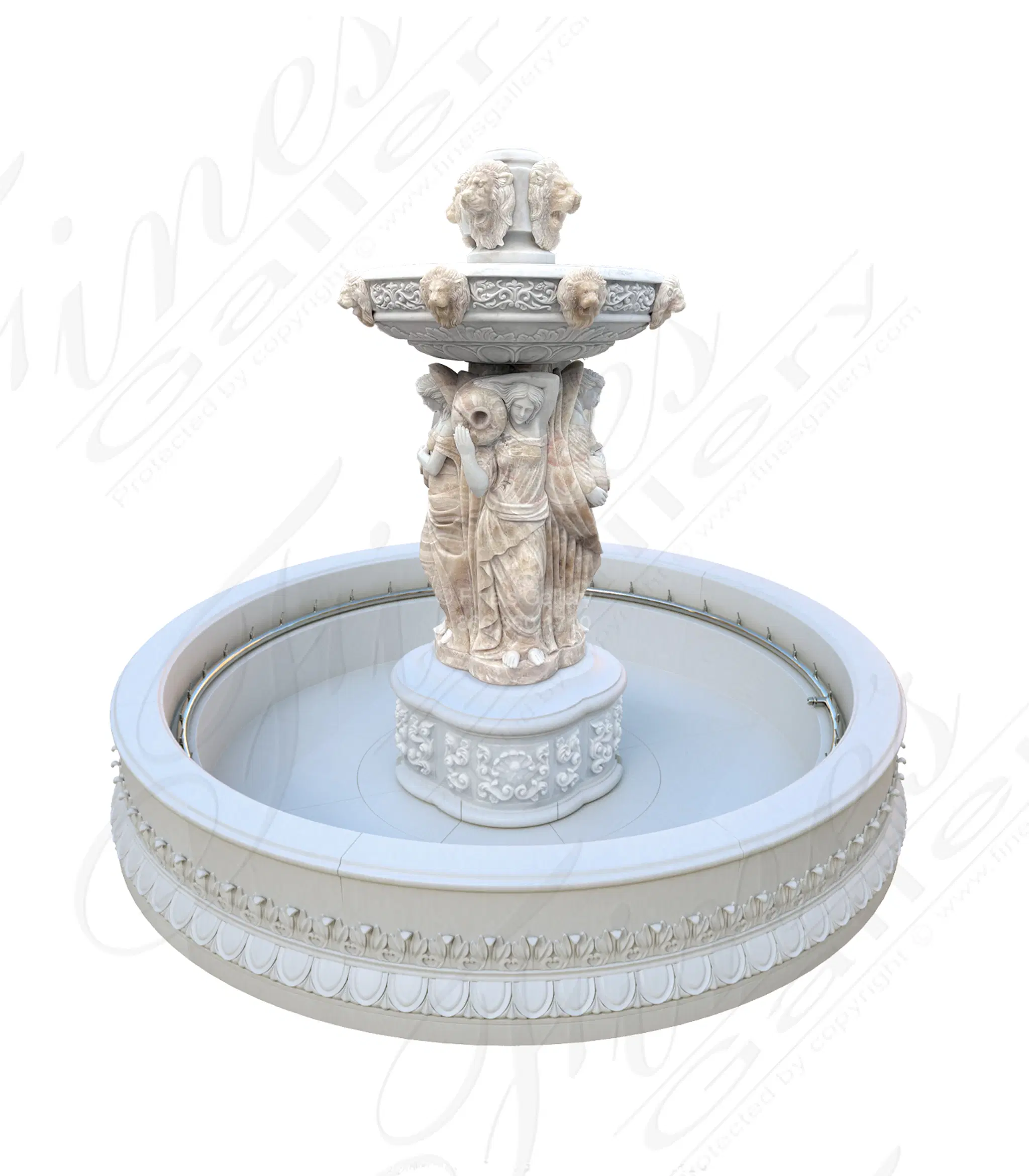 Figural Fountain in Natural Marble & Onyx — Model MF-2470 — Hand-Crafted by Fine's Gallery
