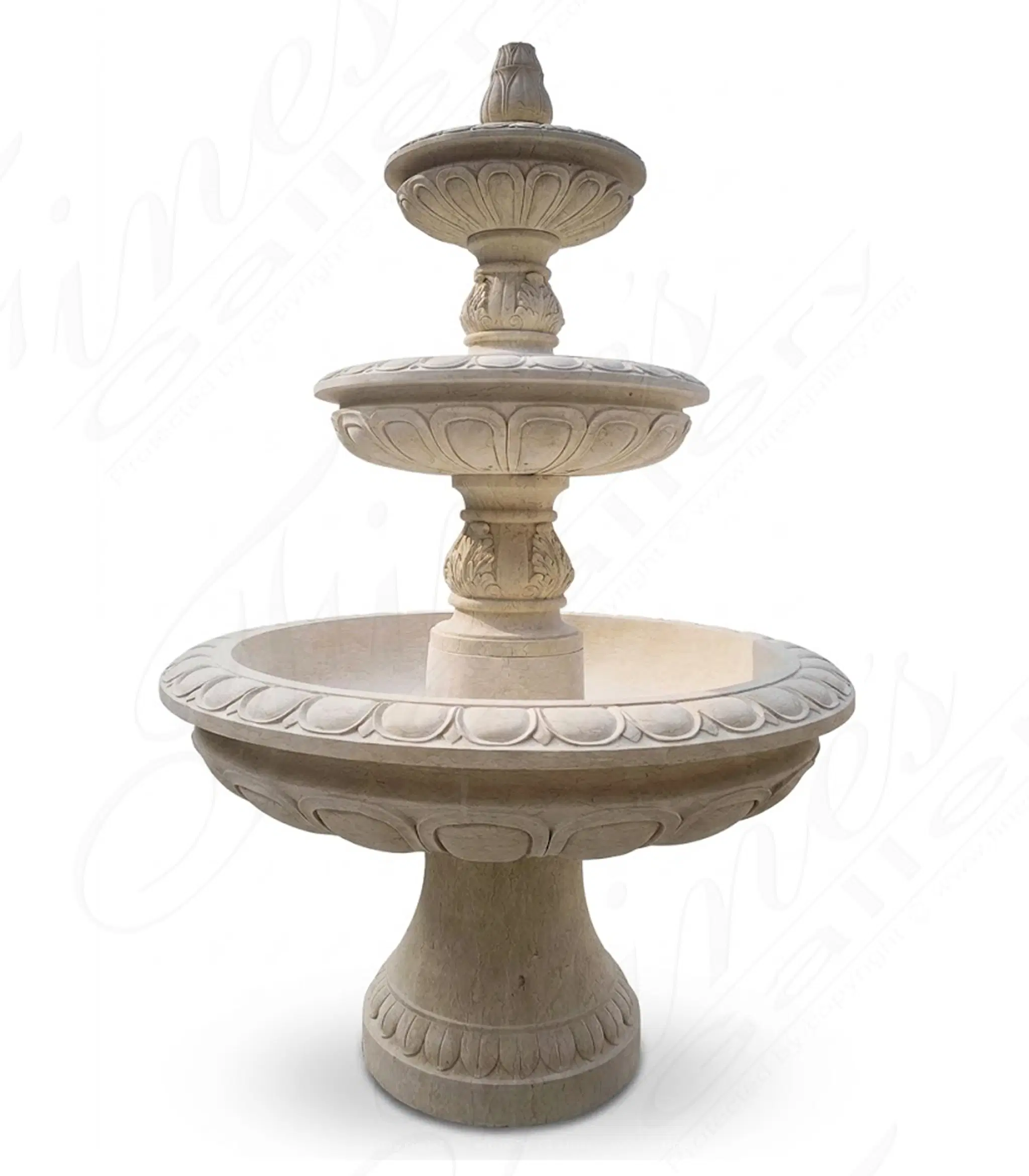 Classic Three Tiered Fountain in Galala Limestone — Model MF-2471 — Hand-Crafted by Fine's Gallery
