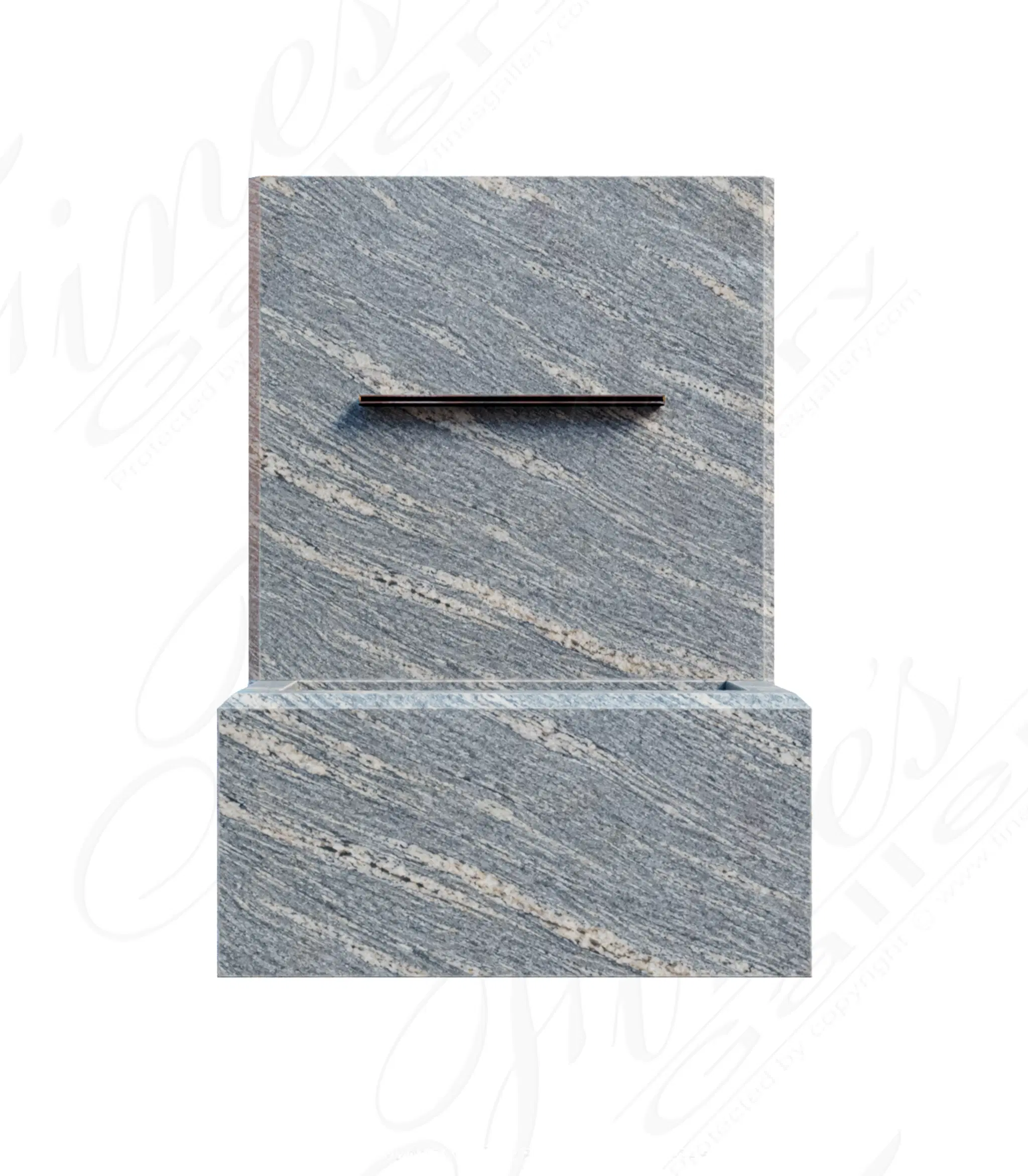 Contemporary Antique Griggio Granite Wall Fountain with Stainless Spillway — Model MF-2472 — Hand-Crafted by Fine's Gallery