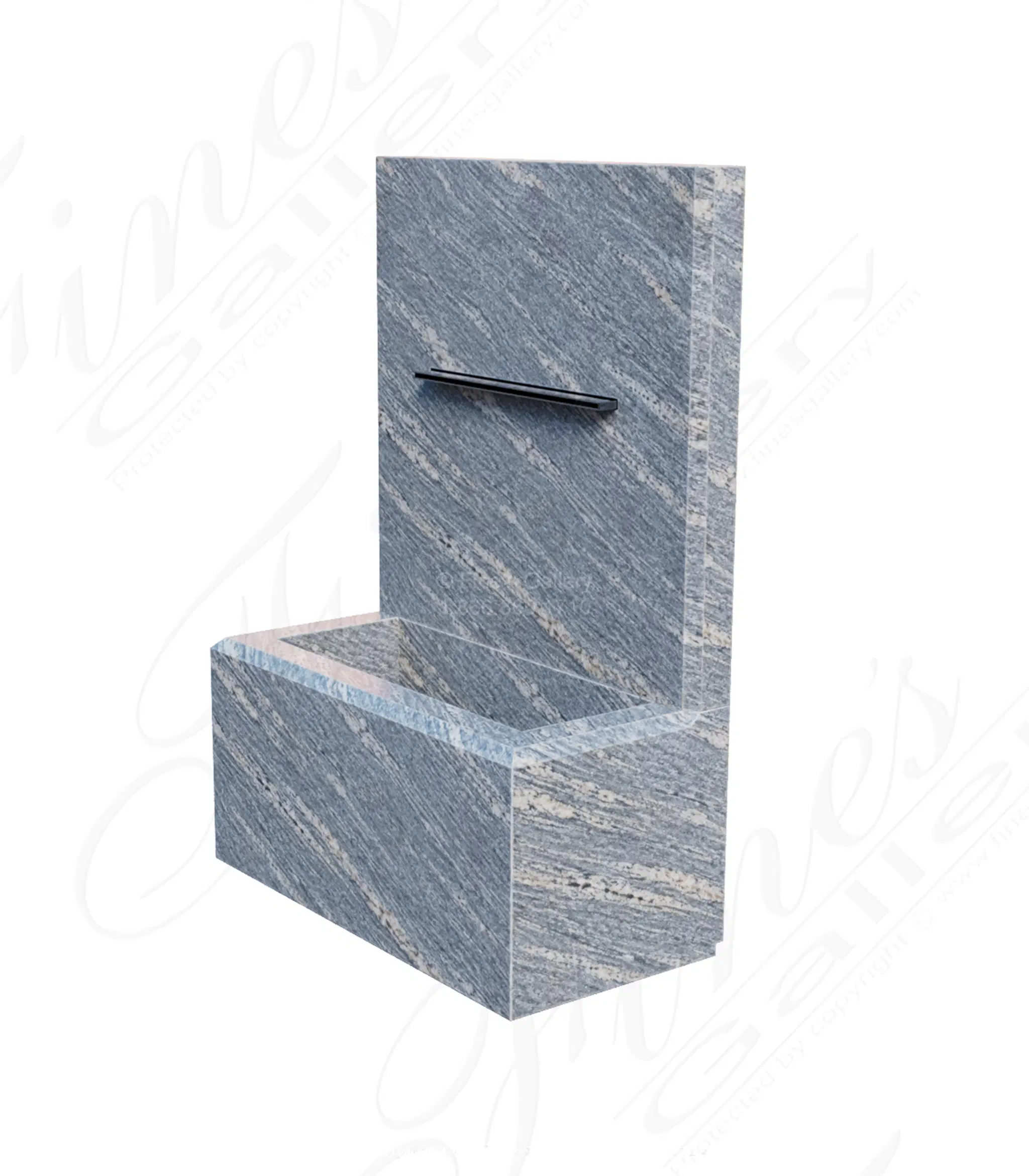 Contemporary Antique Griggio Granite Wall Fountain with Stainless Spillway — Model MF-2472 — detail view 1